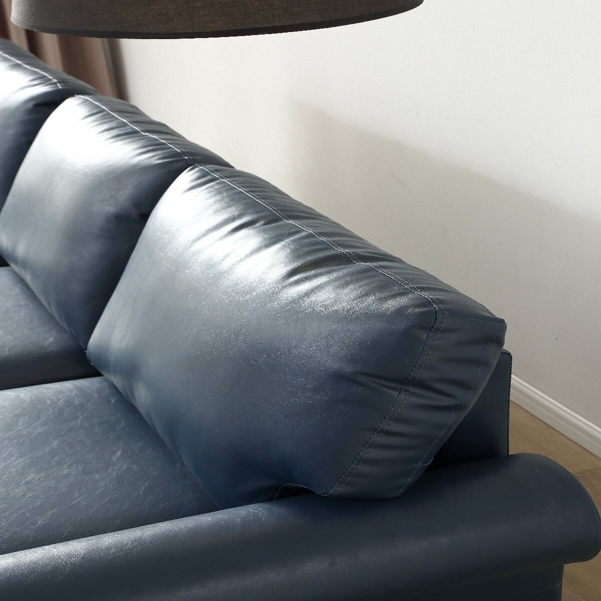 Alt View 1. Ropilly - Ropilly Navy Blue Faux Leather Sofa with Round Arms and Silver Nailhead Trim, 3 Seat Living Room Sofa - Navy Blue.