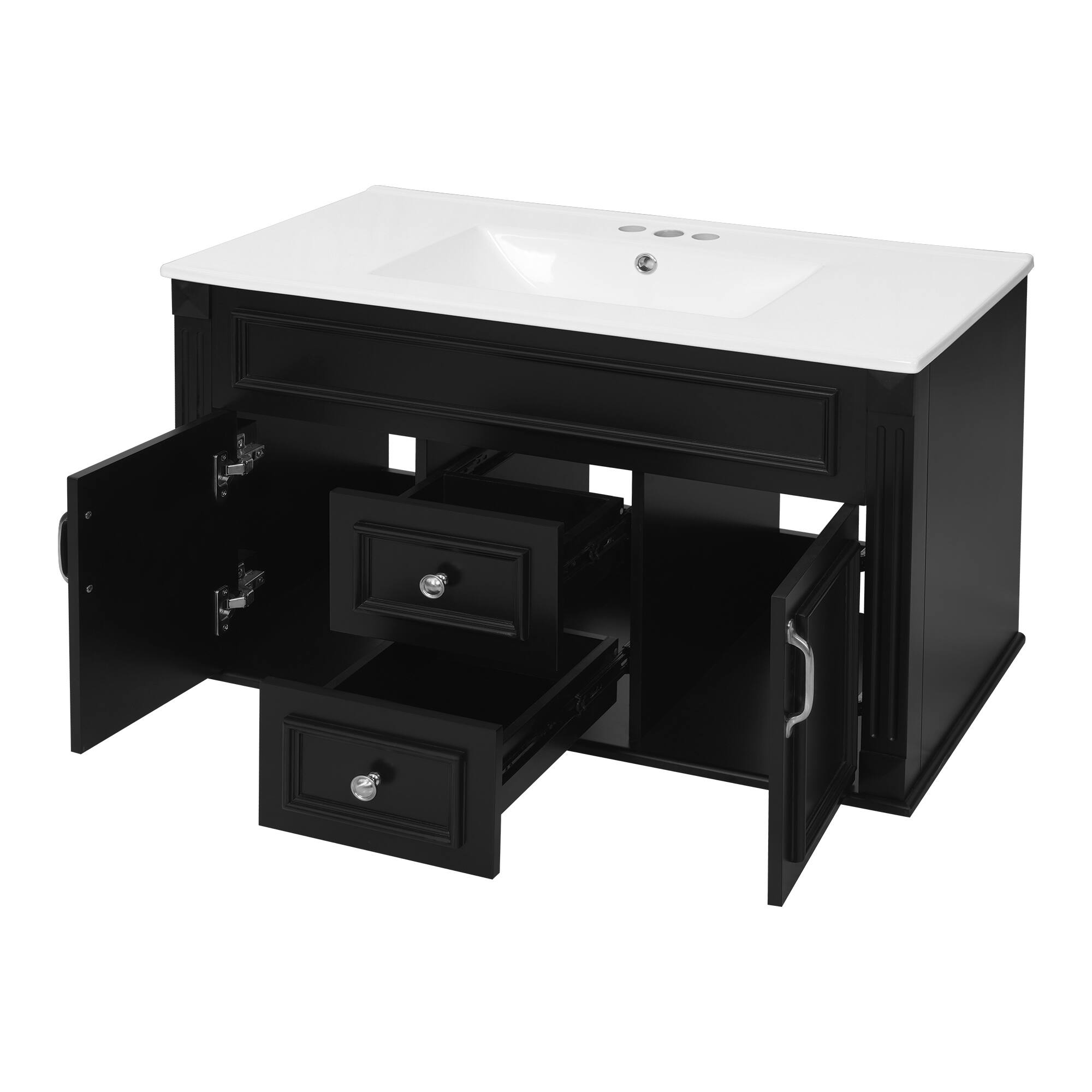 Left. Whisen - 36" Wall Mounted Bathroom Vanity Cabinet with Sink Drawers and Soft Closing Hinges Floating Storage - Black.