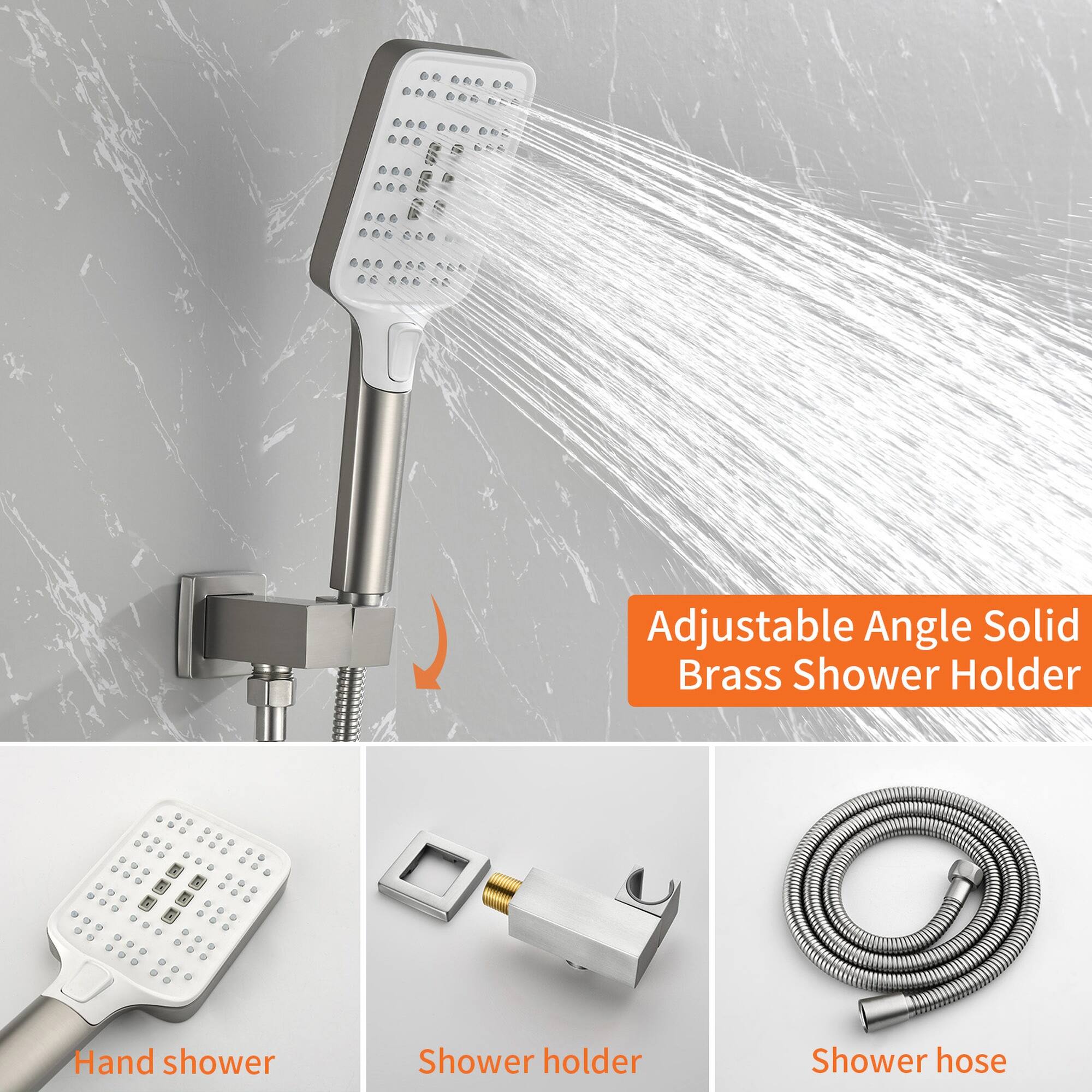 Adjustable Angle Solid Brass Shower Holder

Hand shower

Shower holder

Shower hose