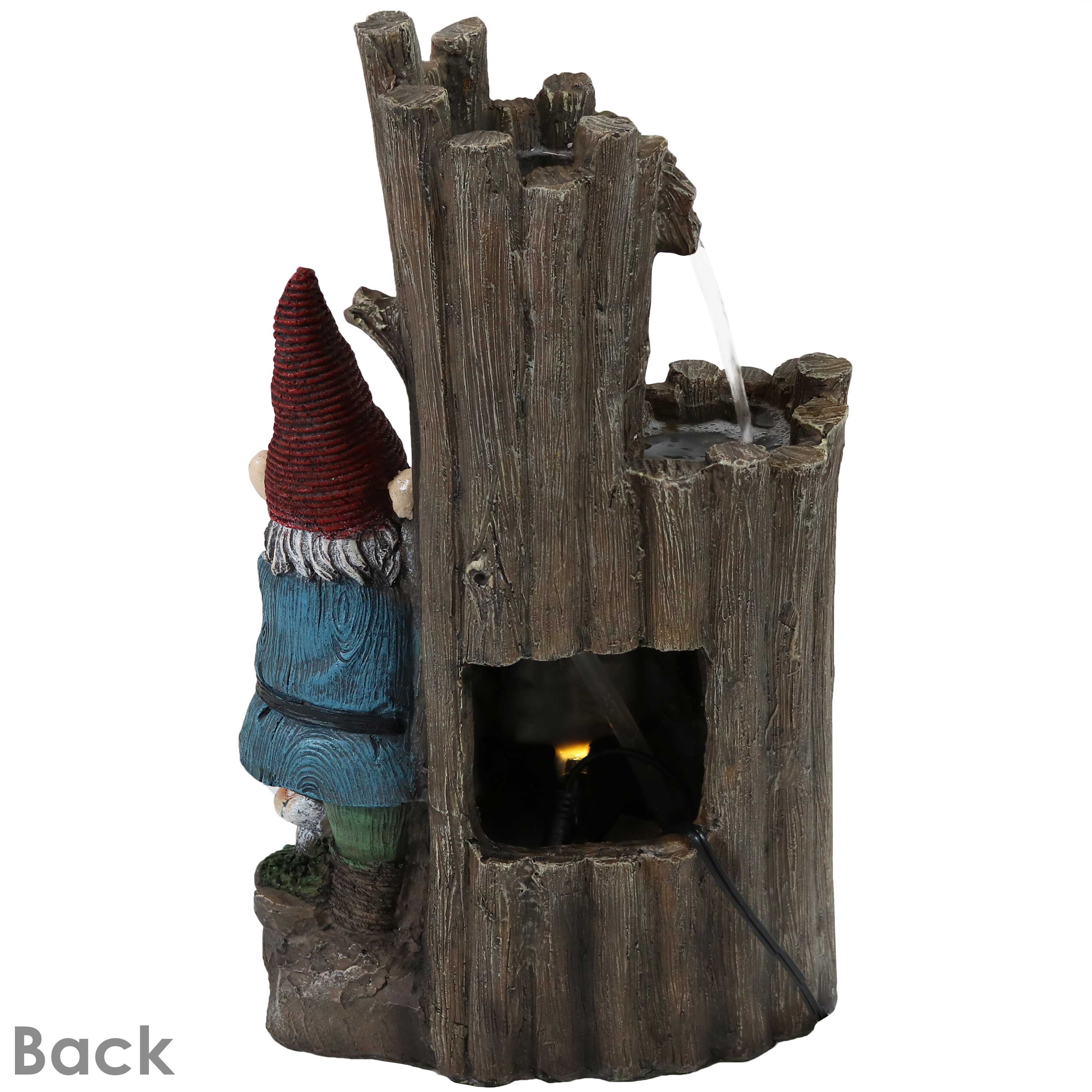 Alt View 4. Sunnydaze - Resting Gnome Outdoor Water Fountain with LED Lights - 17 in - Grey.