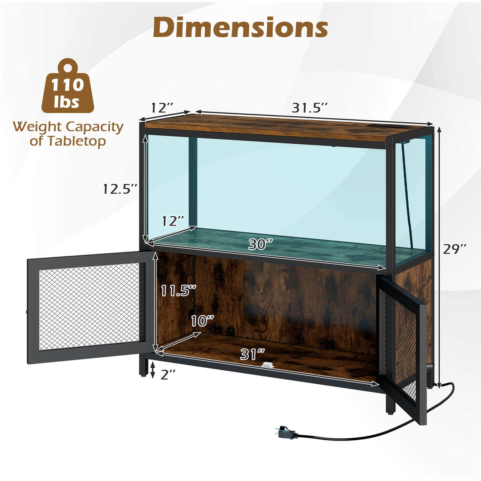 Dimensions  
Weight Capacity of Tabletop: 110 lbs  
12" x 31.5" x 12.5" x 12" x 30" x 29" x 11.5" x 10" x 2" x 31"