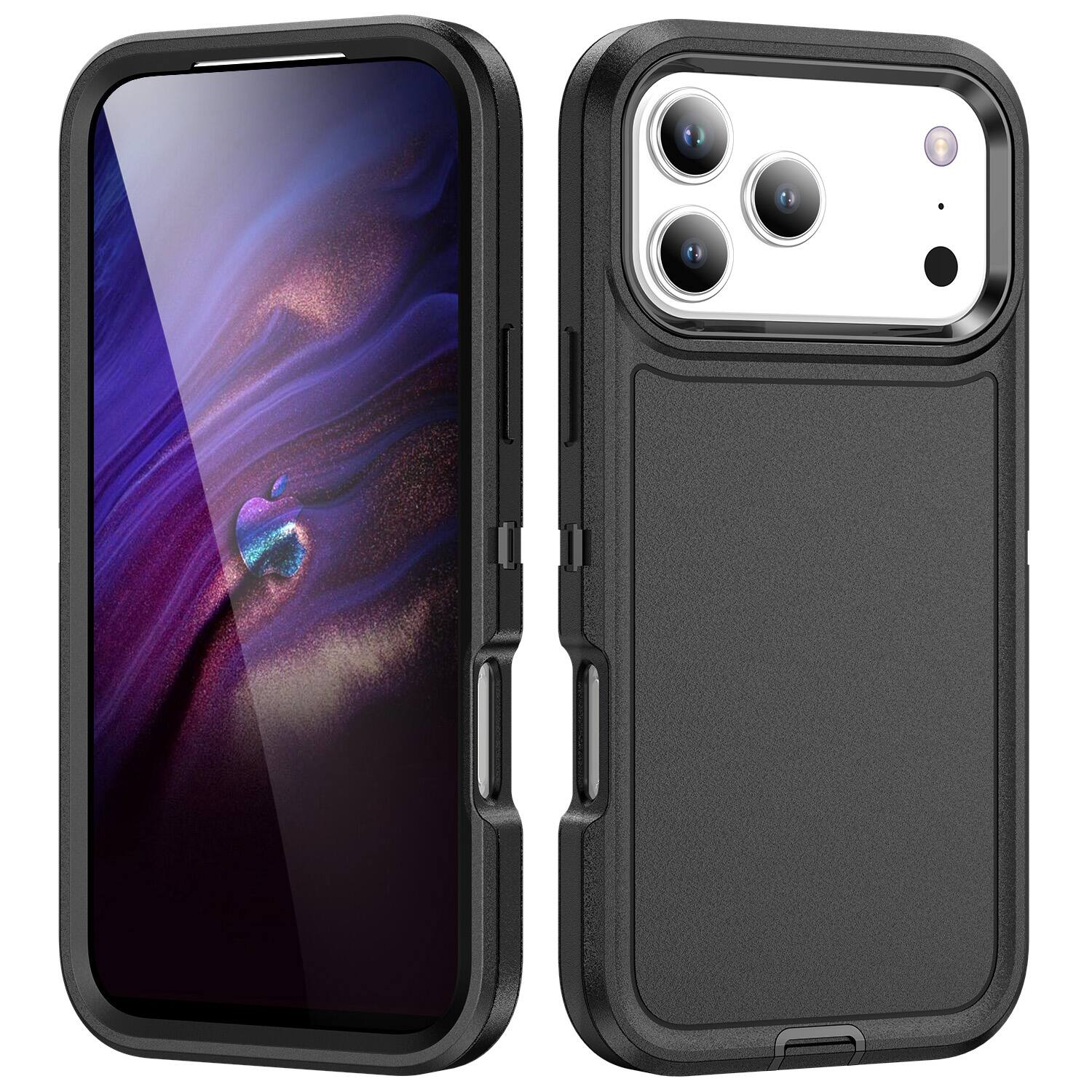 Angle. UUCOVER - For Apple iPhone 18 Pro Max Heavy Duty Protective Case, 3 in 1 Dual Layer Rugged Shockproof Drop Protection Phone Cover - Black+Black.
