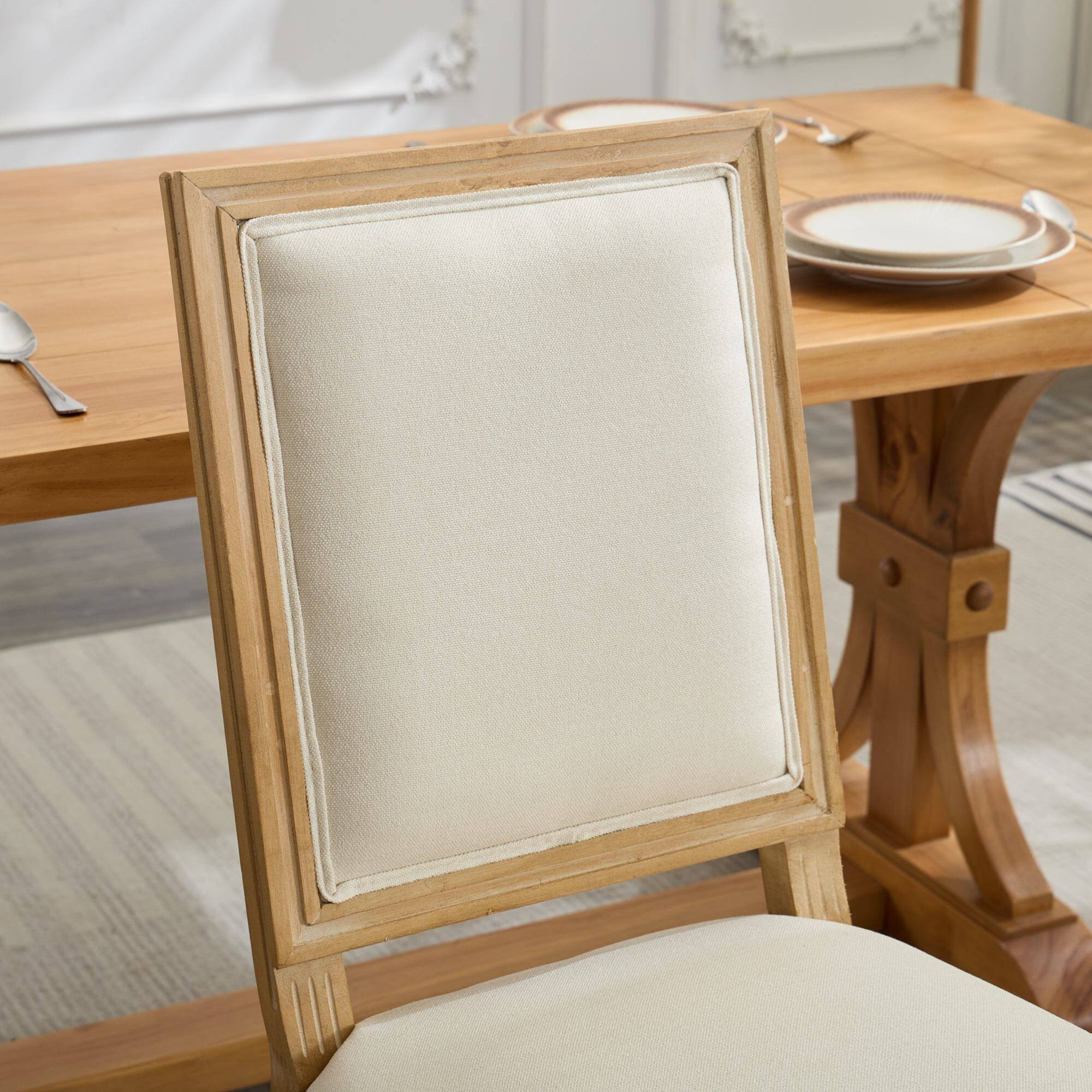 Alt View 6. GOODSILO - Elegant French Style Dining Chairs Set of 2 with Square Backrest and Carved Wood Frame for Home and Restaurant - Beige.