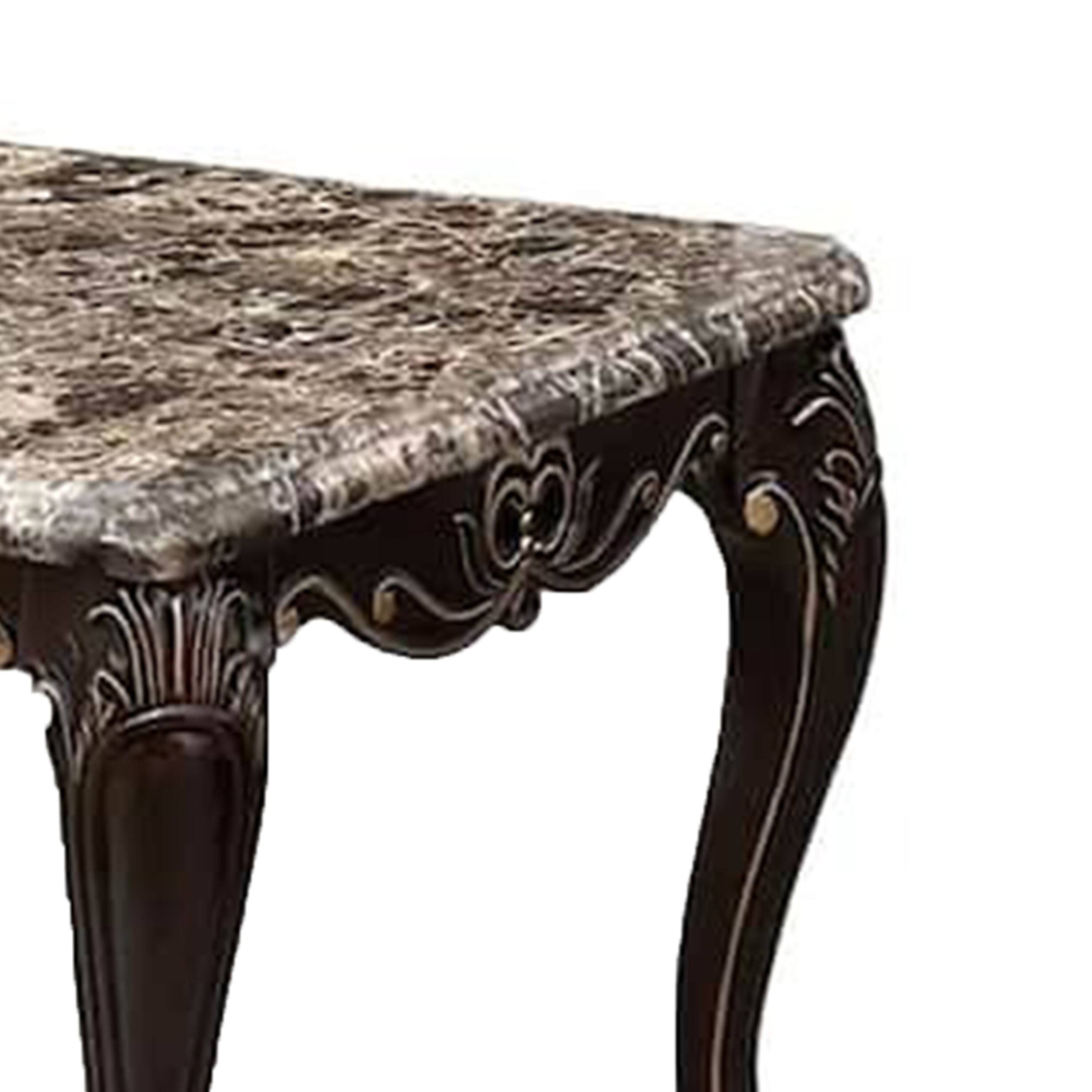 Alt View 2. Manhattan Lane - Ery End Table, Dark Walnut Brown Wood, Carved Details, 28 Inch - Walnut Brown, Gold.