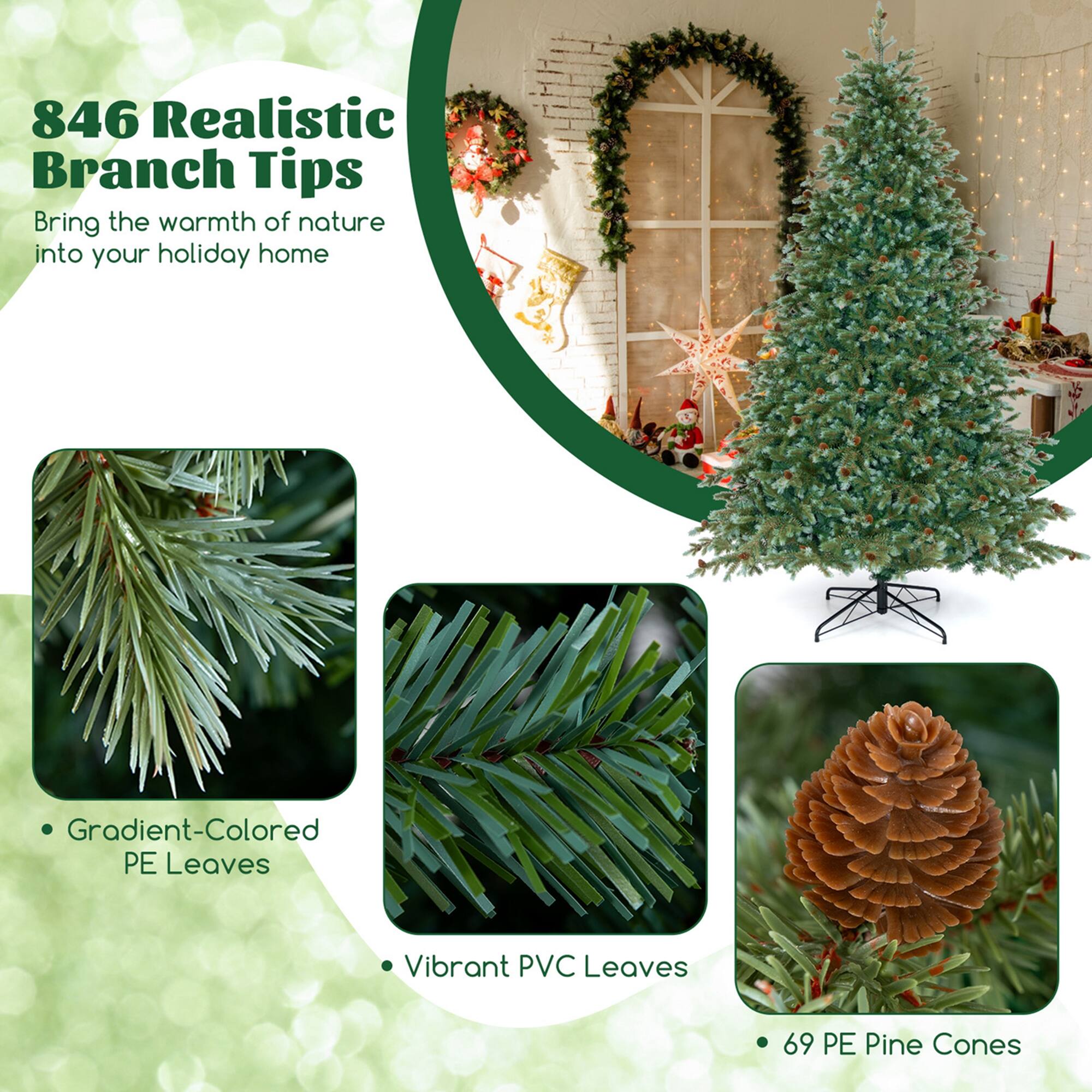 846 Realistic Branch Tips
Bring the warmth of nature into your holiday home
Gradient-Colored PE Leaves
Vibrant PVC Leaves
69 PE Pine Cones