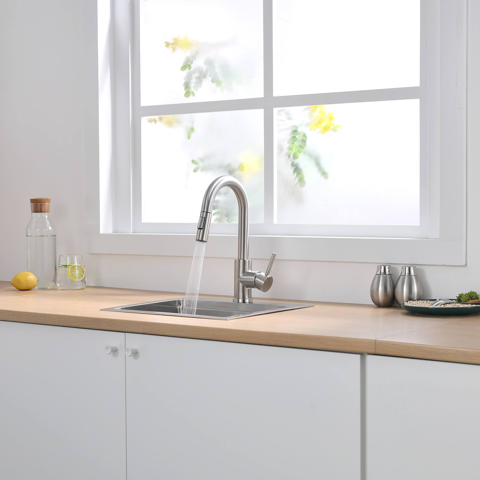 Left. APRILSOUL - Sink Faucet Brushed Nickel Kitchen Faucets With Pull Down Sprayer Bathroom Mini Bar Prep Faucet - Black.