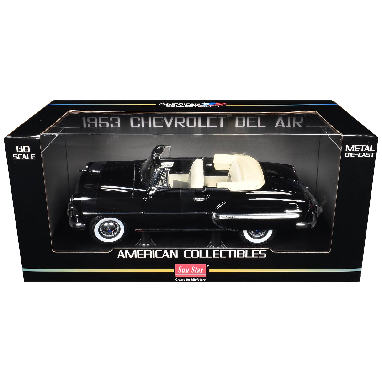 AMERICAN COLLECTIBLES  
1953 CHEVROLET BEL AIR  
1:18 SCALE  
METAL DIE-CAST  

Sun Star  
Create for Miniature