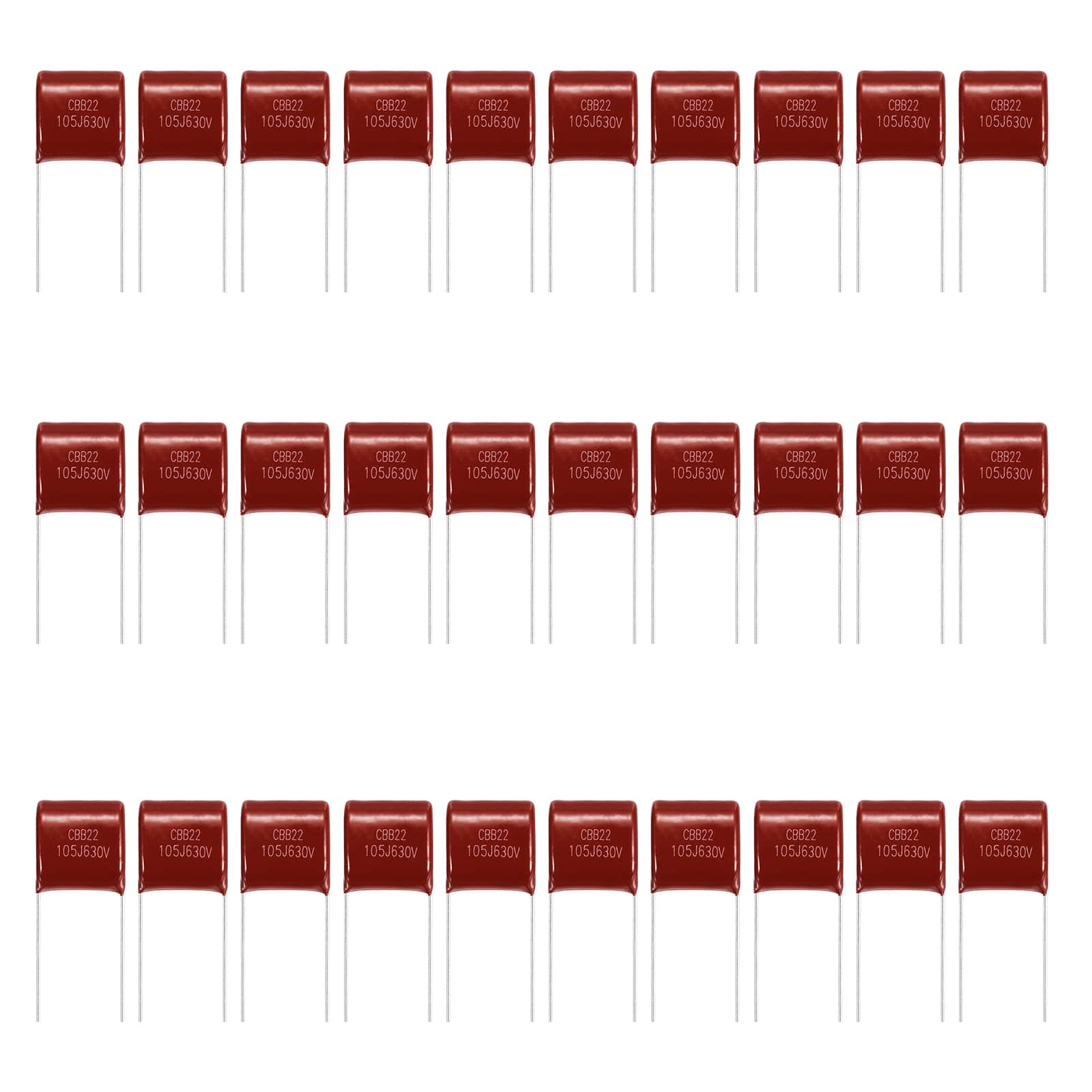 Unique Bargains - 30pcs 1uF 630V CBB21/22 Metallized Polypropylene Film Capacitor for Electronics and Lamps - Red