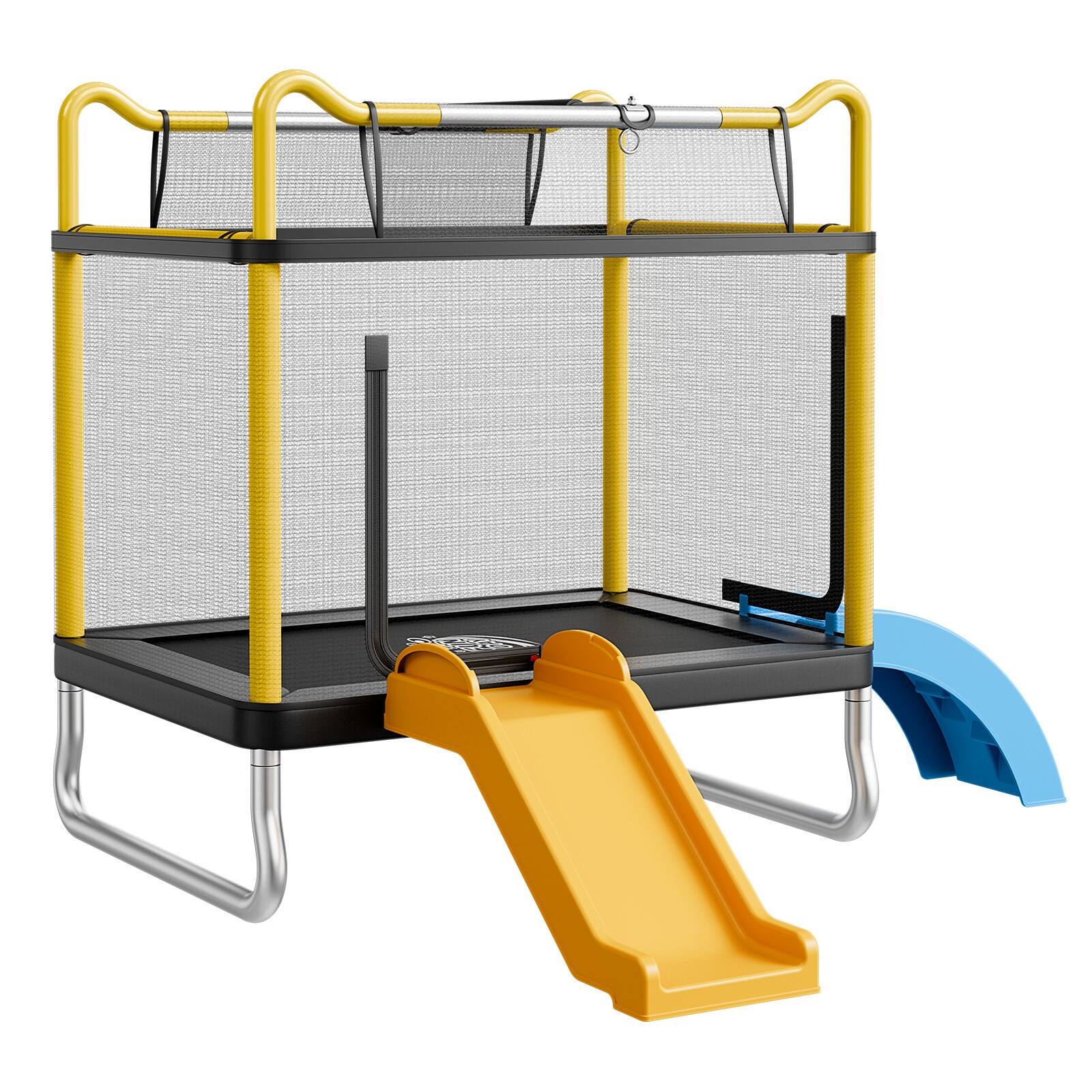 Alt View 5. VEVOR - Trampoline for Kids,Toddler Mini Trampoline,132 lbs Capacity Indoor Outdoor Play Toys with Enclosure Net,Slide, and Ring - Yellow;Blue.