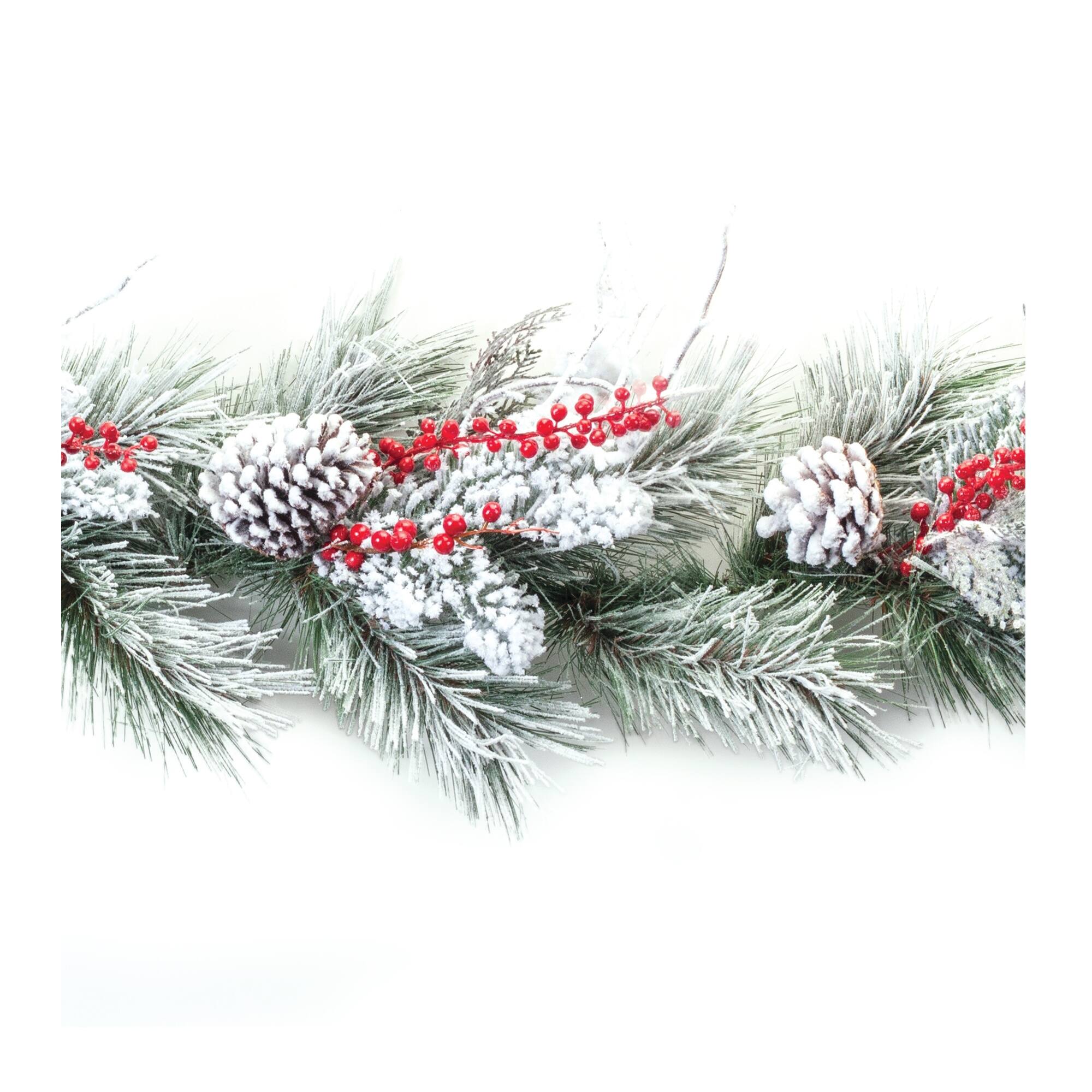 Angle. BreeBe - Snowy Pine Berry Garland 6'L - Green, White..