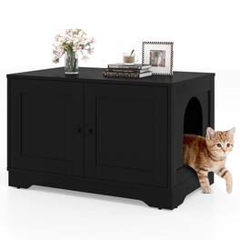 Costway - Cat Litter Box Enclosure Furniture with Double Doors Divider Side Entry for Cats - Black