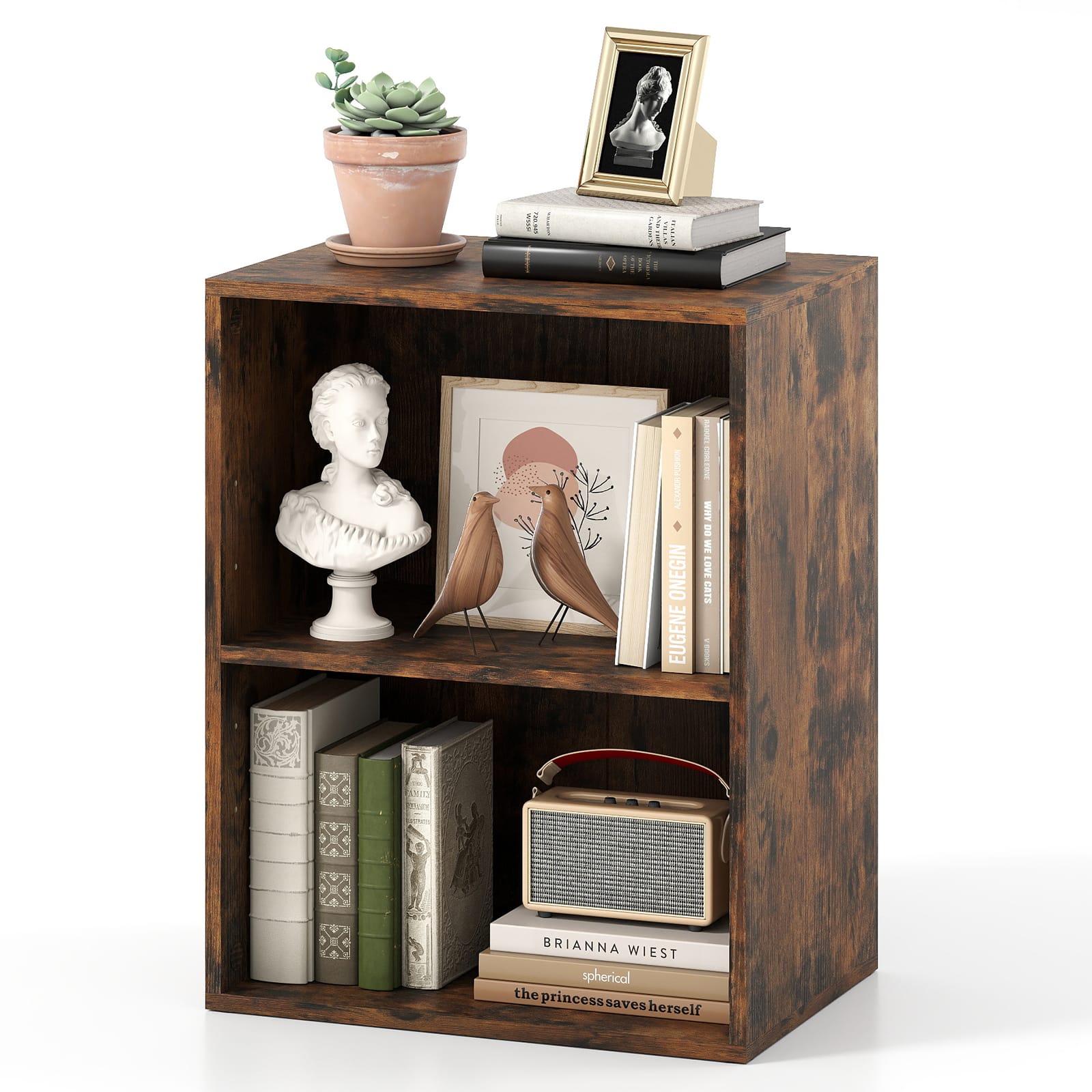 Costway - 2-Cube Bookcase with 5-Position Adjustable Shelf, Anti-Toppling Kits for Study - Rustic Brown