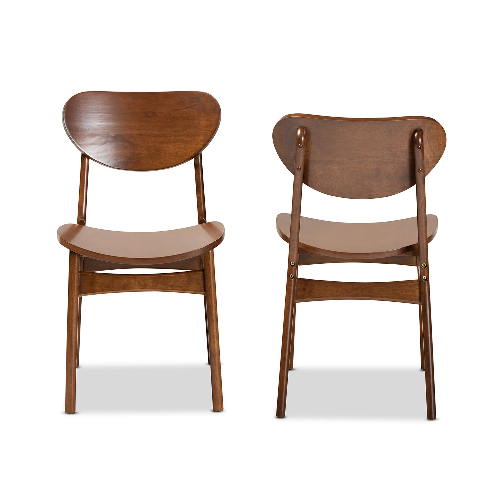 Angle. Baxton Studio - Katya Mid-Century Modern Finished Wood 2-Piece Dining Chair Set - Walnut Brown.