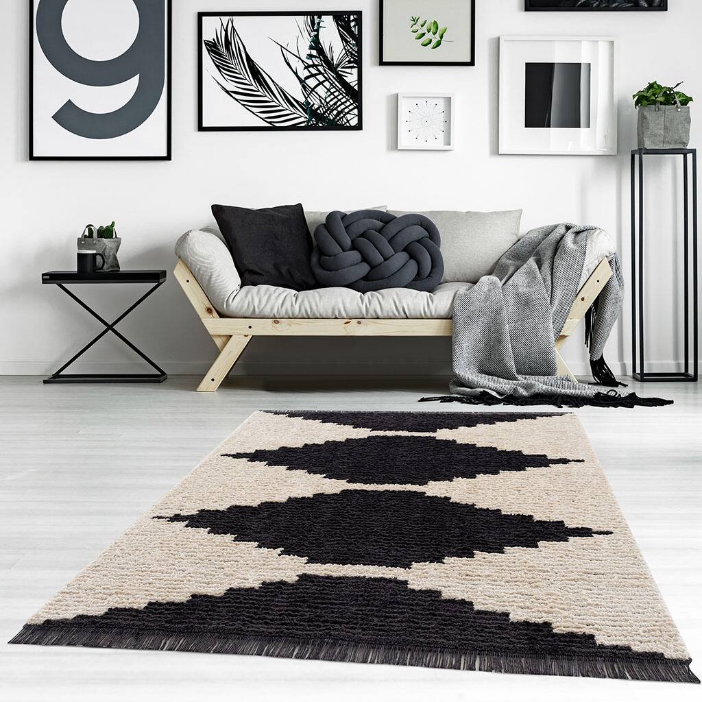 Alt View 1. TinyHomie - Black and Ivory Modern Area Rug - Black and Ivory.