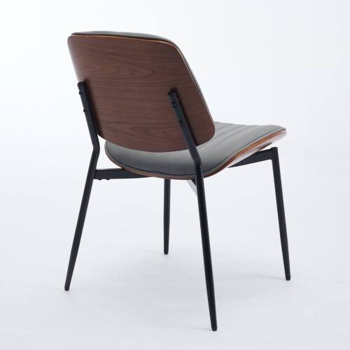 Angle. LUCKY ONE - Assembled Mid Century Dining Chair Set of 2 Faux Leather with Walnut Bentwood Back Metal Legs - Gray Pu.