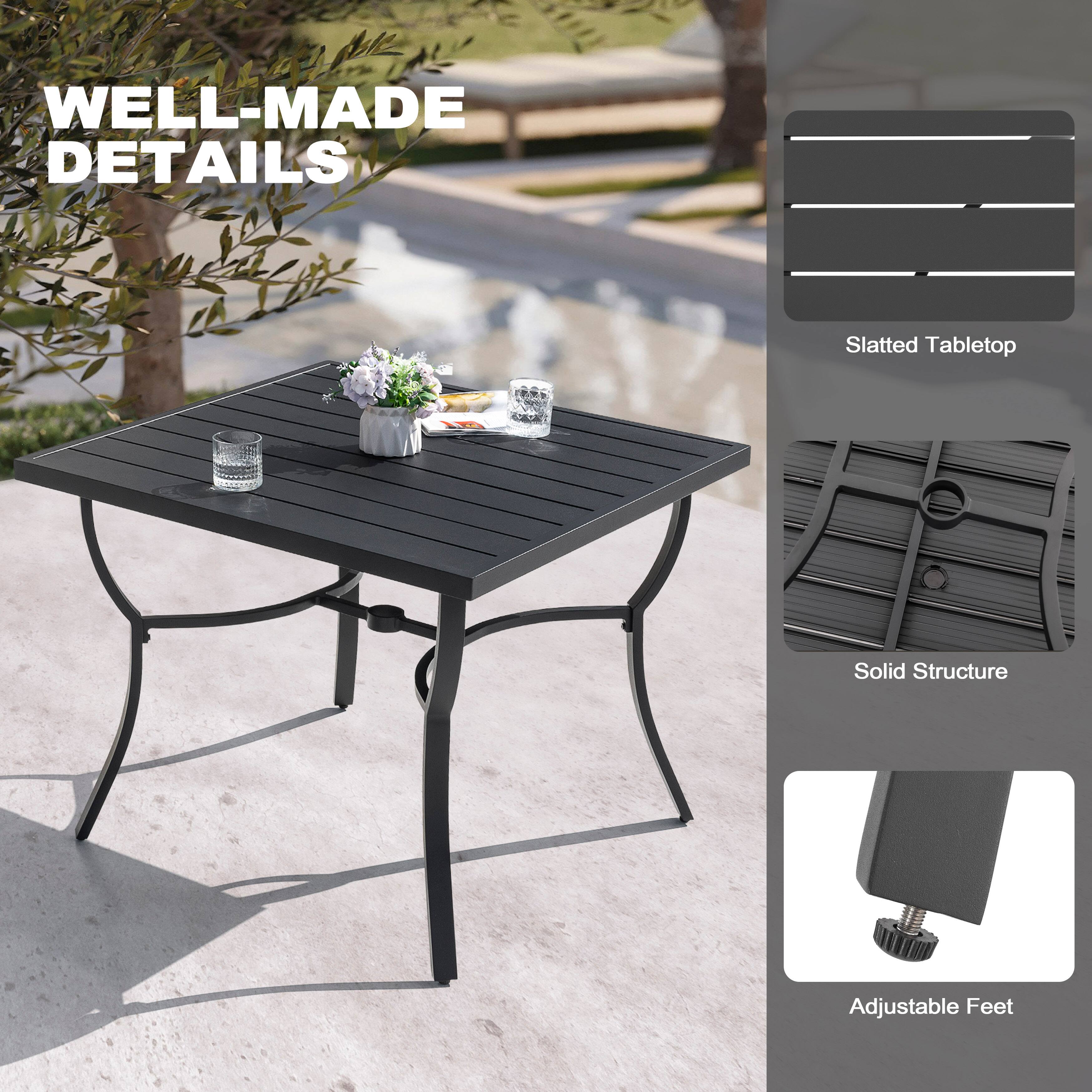 WELL-MADE DETAILS

- Slatted Tabletop
- Solid Structure
- Adjustable Feet