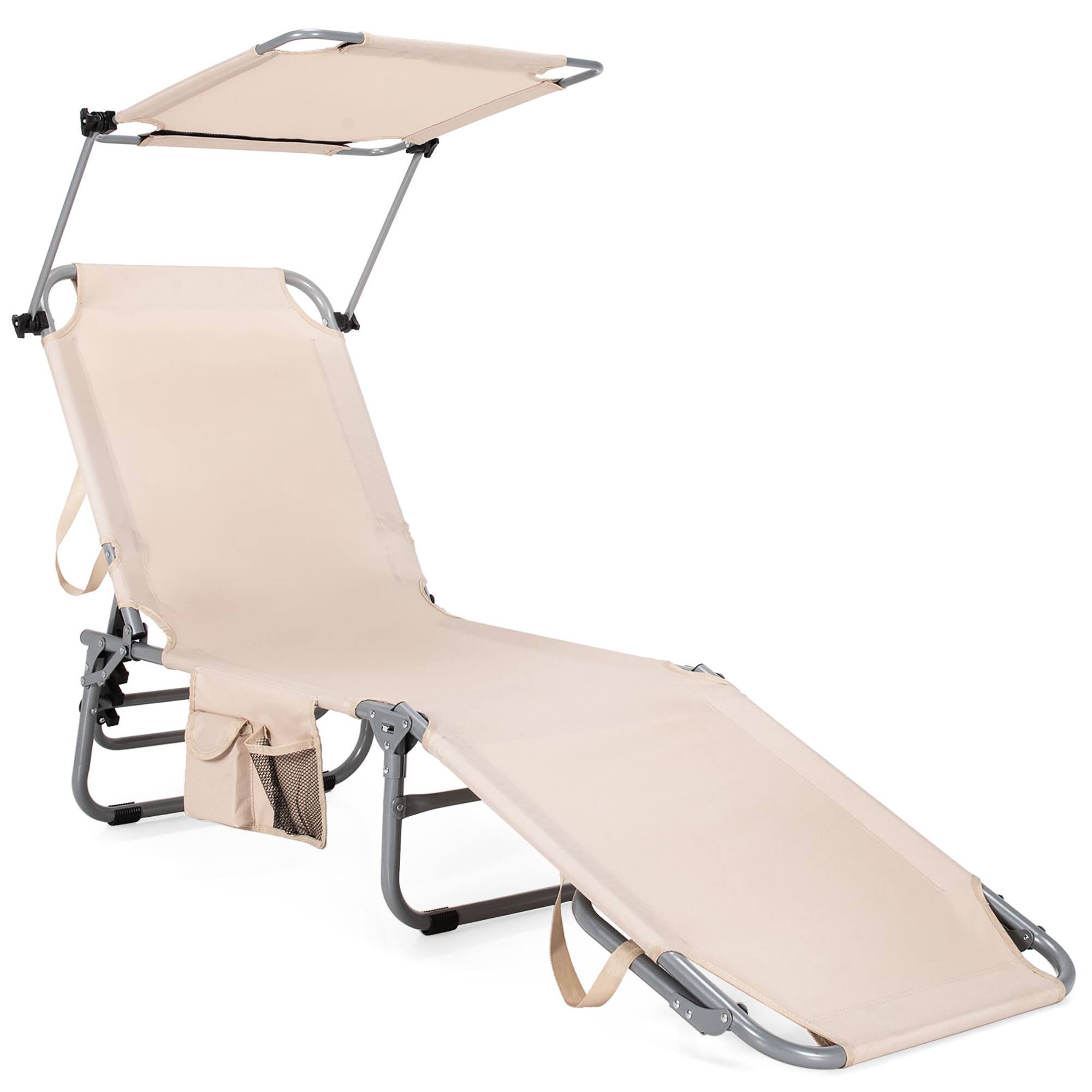 Alt View 1. Gymax - Gymax Foldable Lounge Chair Adjustable Outdoor Beach Patio Pool Recliner Beige W/ Sun Shade - Beige.