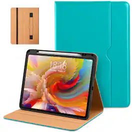 DTTO - Case for iPad Pro 13 Inch M5/M4,Premium Leather Business Folio Stand Cover with Pencil Holder, Auto Wake/Sleep - Cyan Blue