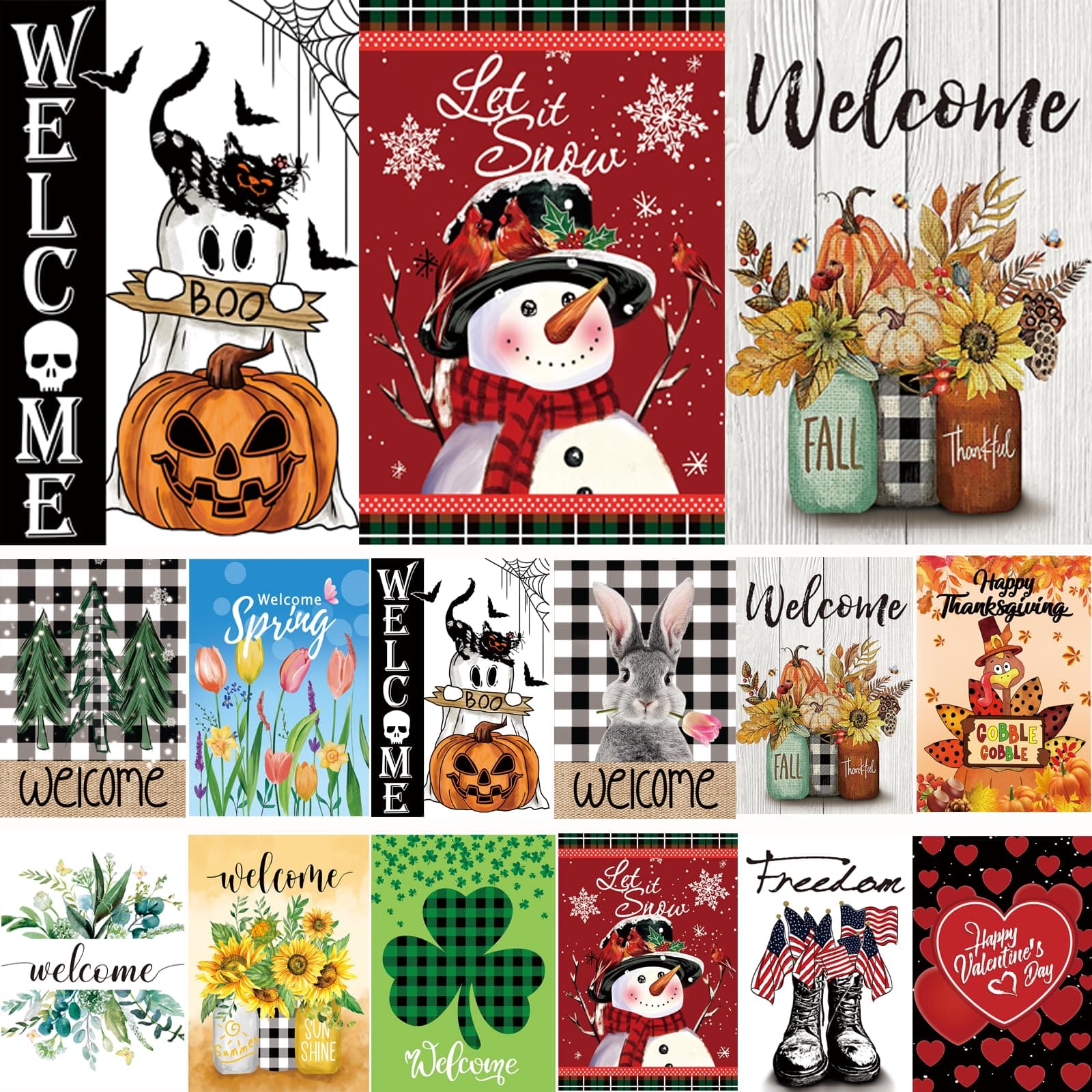 Paradigms Interiors - Seasonal Garden Flags Set Of 12 Double Sided X Yard Small For Outside Fall Winter Christmas Outdoor Holiday - 12*18 inches