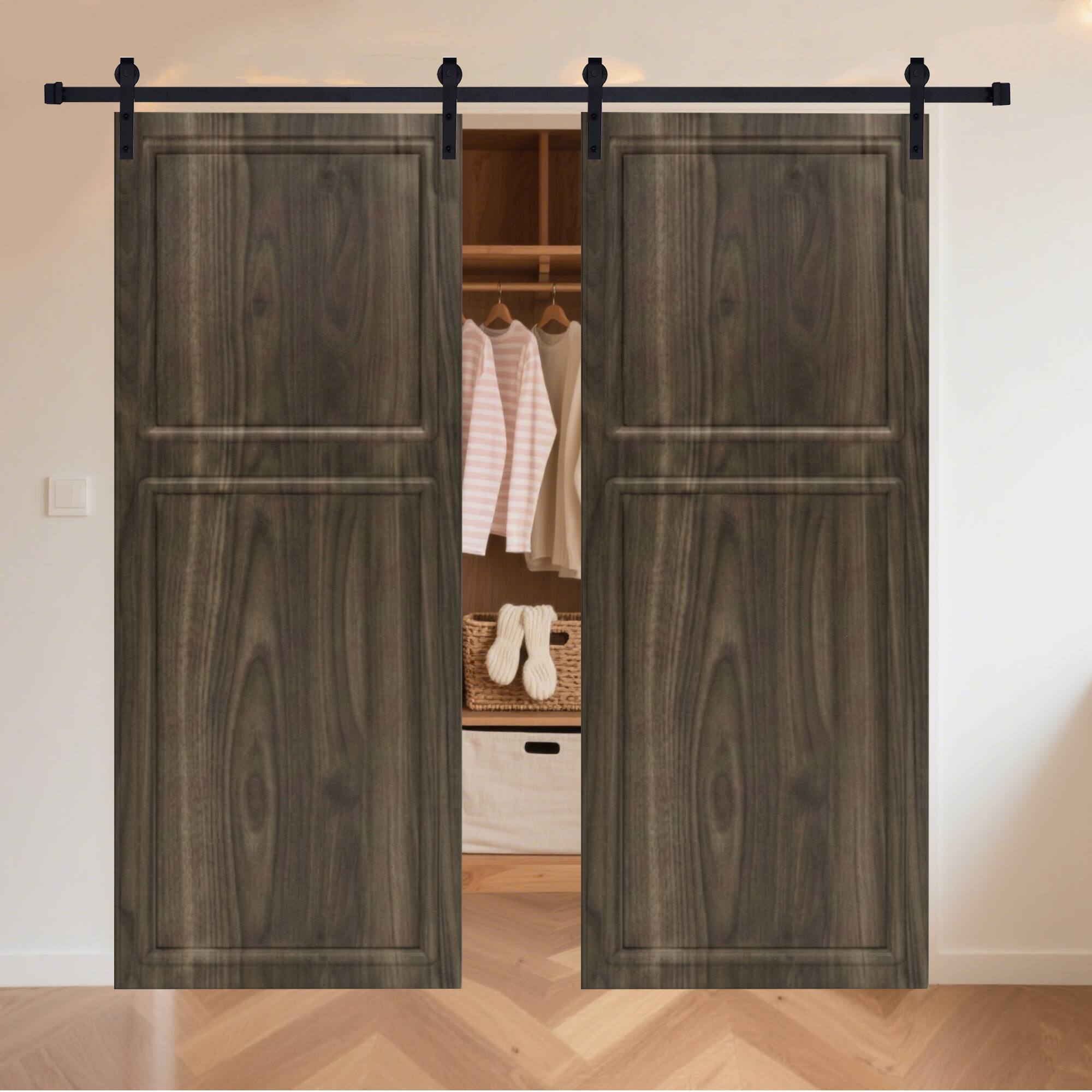 Alt View 2. Boyel Living - Antique brown Modern 2-Panel Barn Sliding Door 24-in L x 0.75-in W x 84-in H with Hardware Kit - Antique brown.