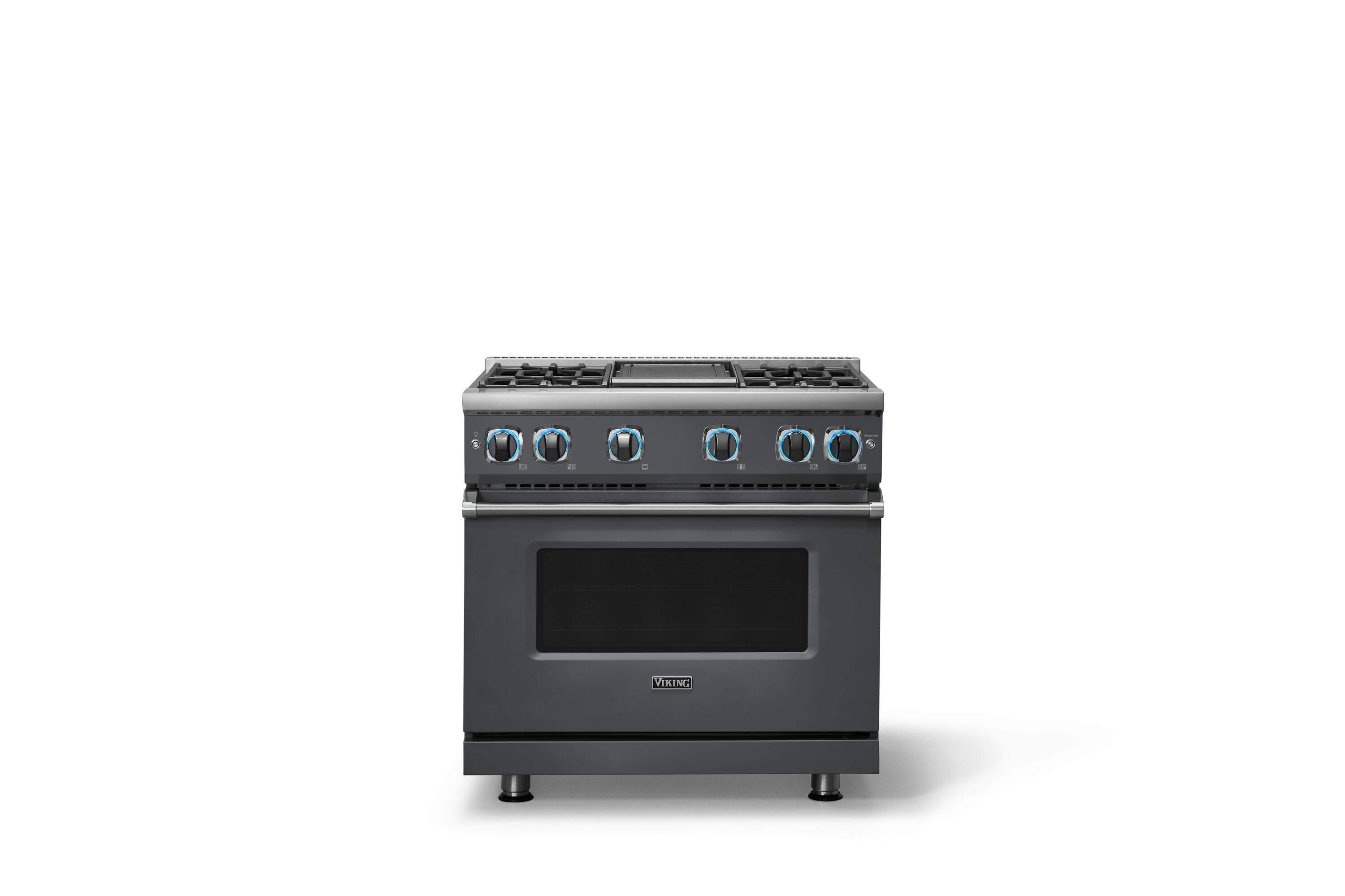 Alt View 4. Viking - Pro 7 Series 5.6 Cu. Ft. Freestanding Sealed 4 Burner Gas Convection Range/Griddle - Cast Black - Cast Black.