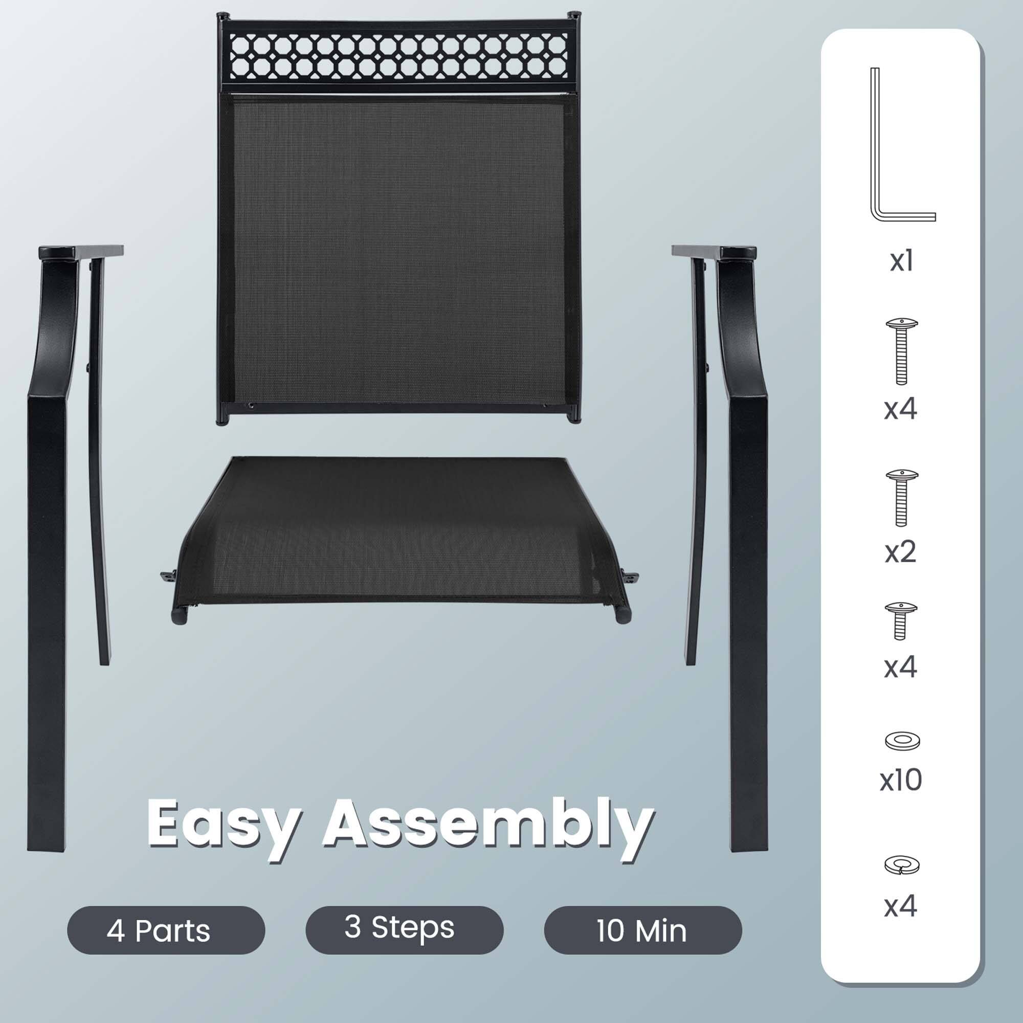 Easy Assembly  
4 Parts  
3 Steps  
10 Min  

x1  
x4  
x2  
x4  
x10  
x4