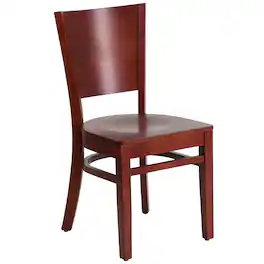 Emma + Oliver - Solid Back Wooden Restaurant Dining Chair - Mahogany Wood Seat/Mahogany Wood Frame
