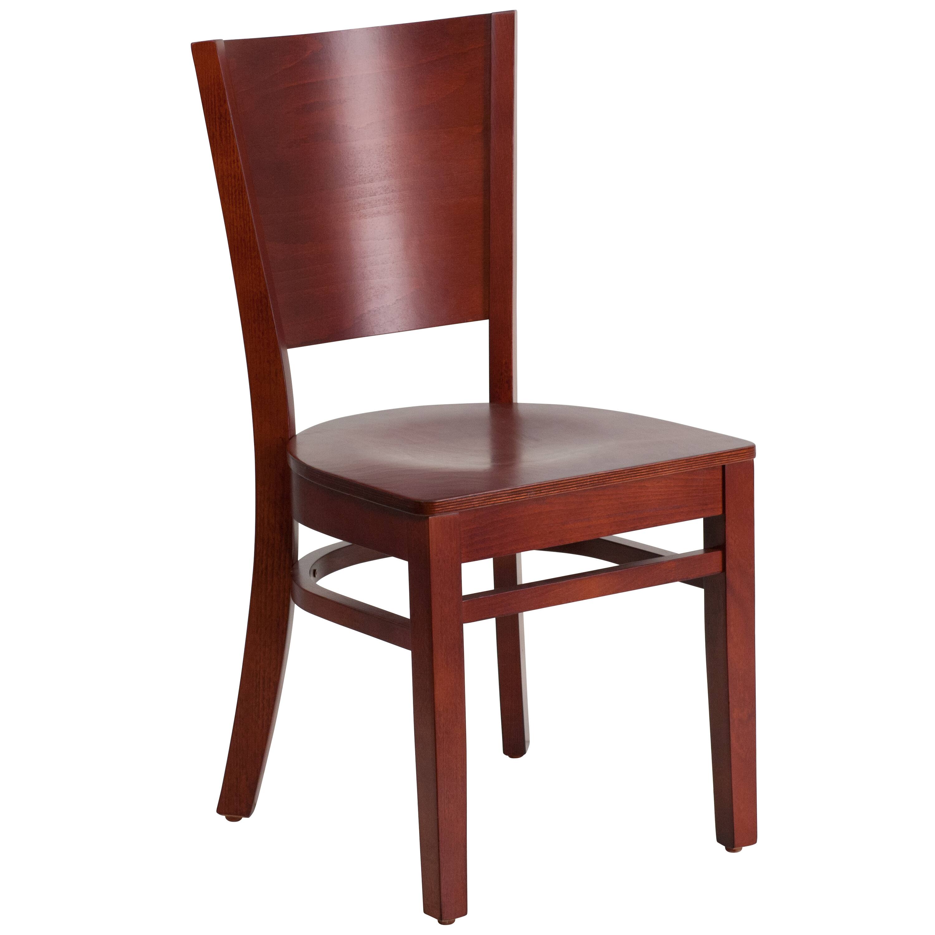 Front. Emma + Oliver - Solid Back Wooden Restaurant Dining Chair - Mahogany Wood Seat/Mahogany Wood Frame.