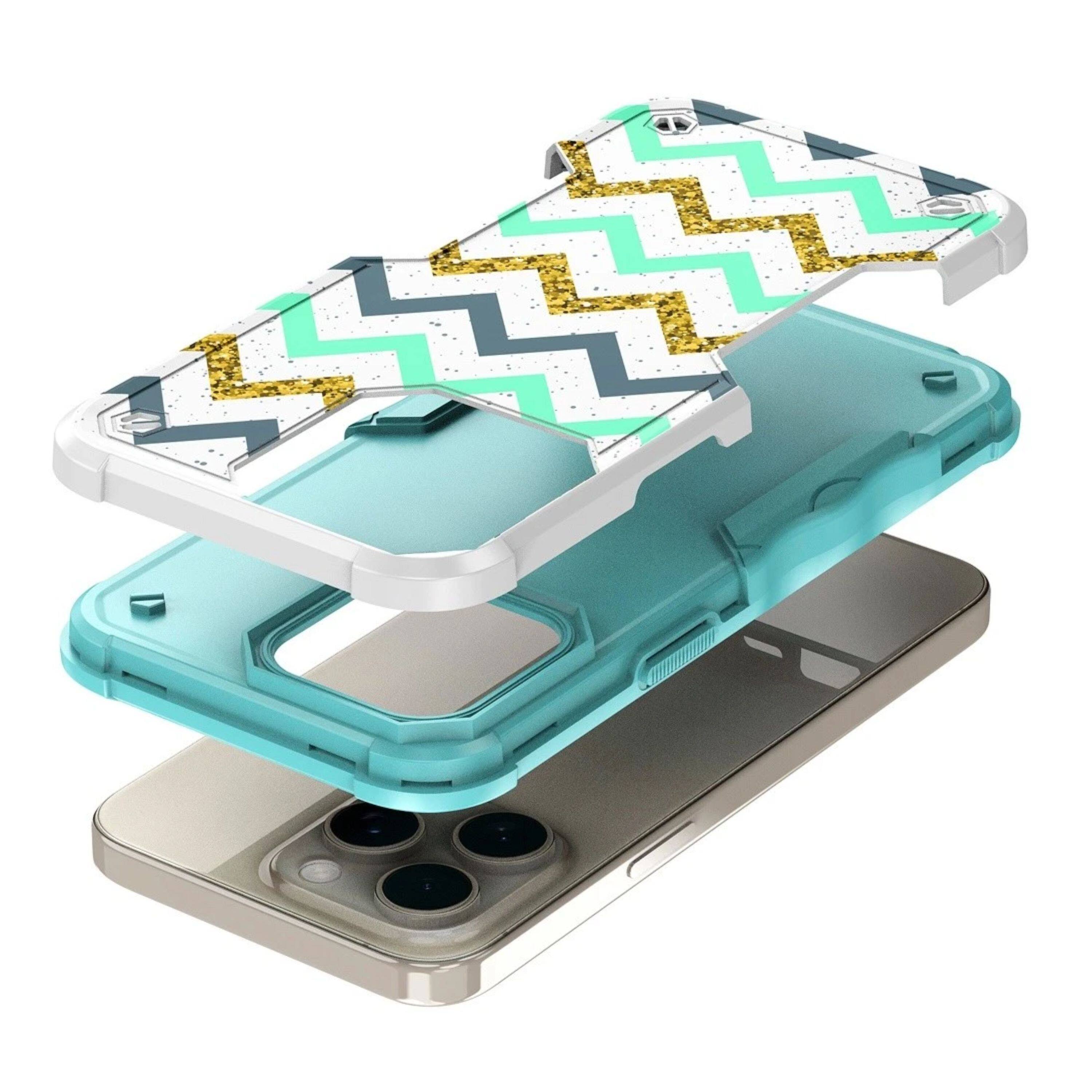 Left. Kitcheniva - Ergonomic Grip Design Shockproof Phone Case With 2 Pcs Tempered Glass For iPhone 15 Pro Max - Multicolor.
