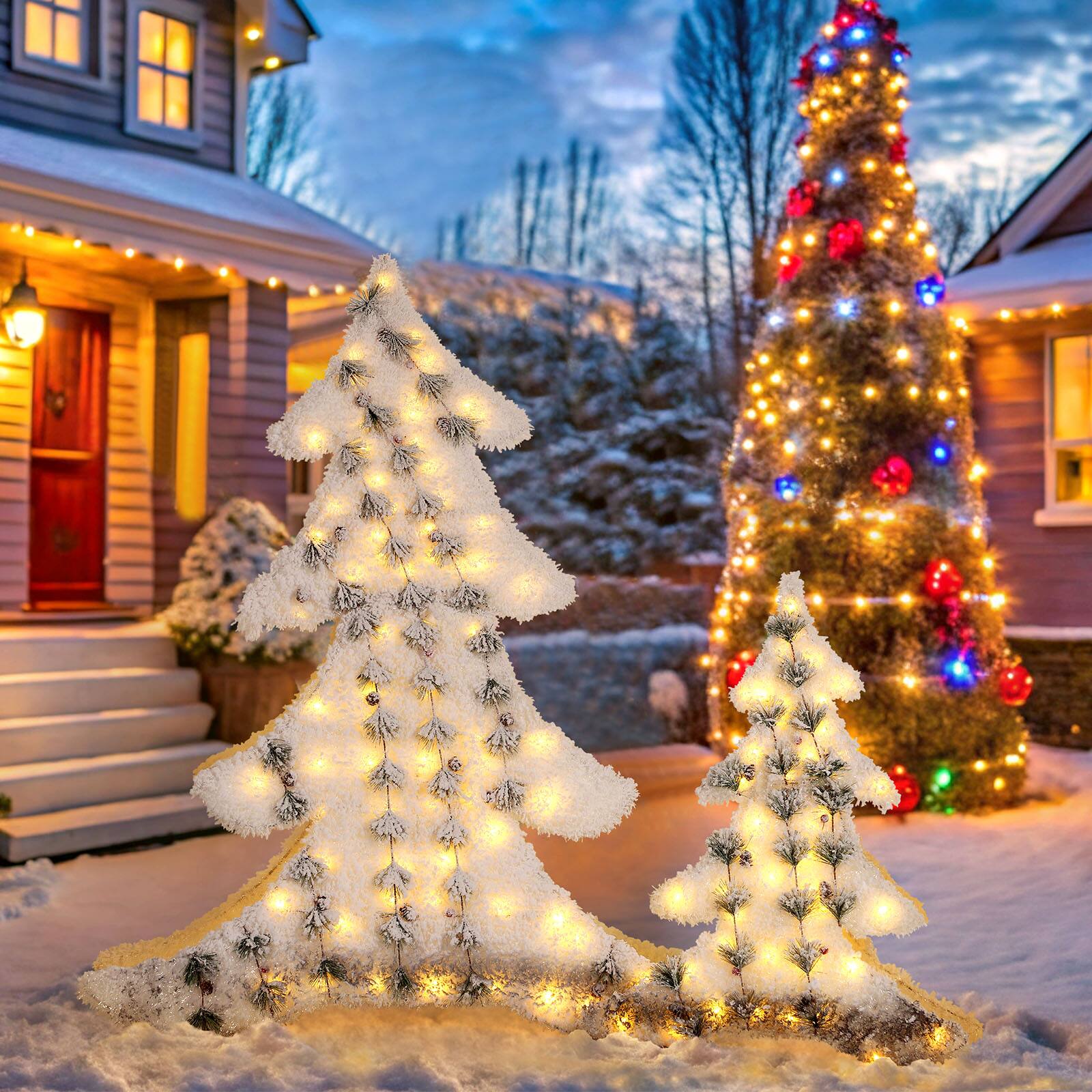 Alt View 5. Oumilen - Pre‑Lit Flocked Christmas Tree Yard Decor – 47.2in Lighted Snow‑Flocked Xmas Tree with Warm LED for Indoor Outdoor.