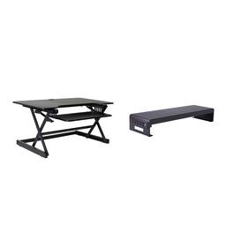 Rocelco - 40" Large Height Adjustable Standing Desk Converter -Dual Monitor Stand BUNDLE - Black
