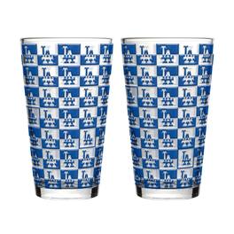 Logo Brands - Los Angeles Dodgers Two-Pack Gridiron Stained 16oz. Pint Glass Set - Multicolor