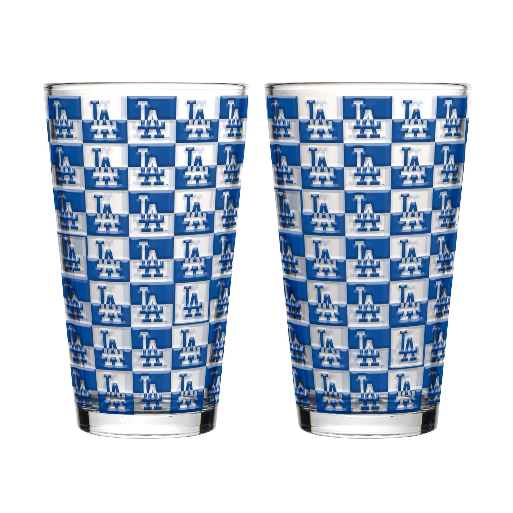 Front. Logo Brands - Los Angeles Dodgers Two-Pack Gridiron Stained 16oz. Pint Glass Set - Multicolor.