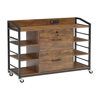 Front. SlickBlue - Mobile Printer Stand and Office File Cabinet with Bookcase & Power Station - Brown.