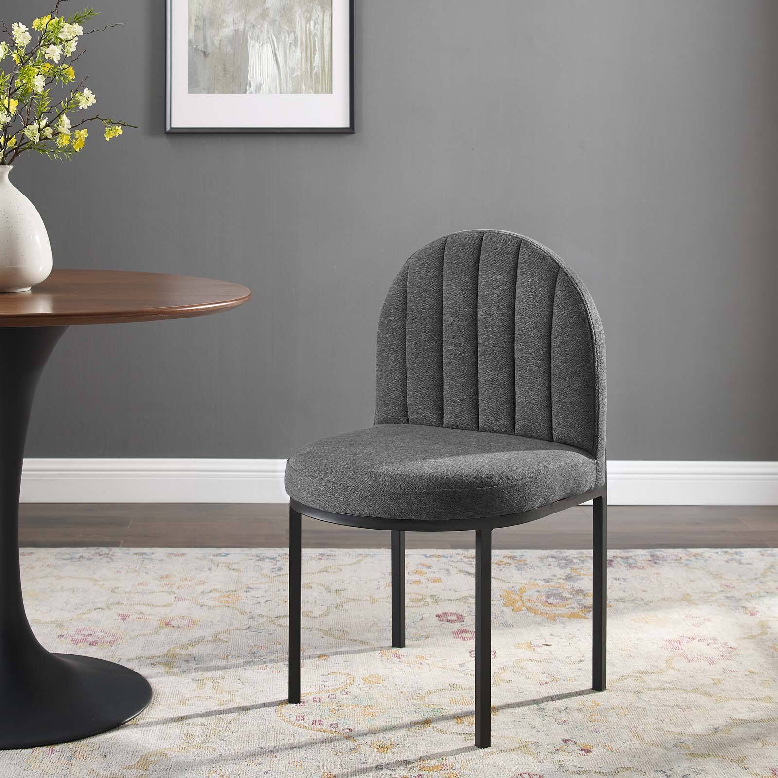 Isla Channel Tufted Upholstered Fabric Dining Side Chair by Modway - Black Charcoal