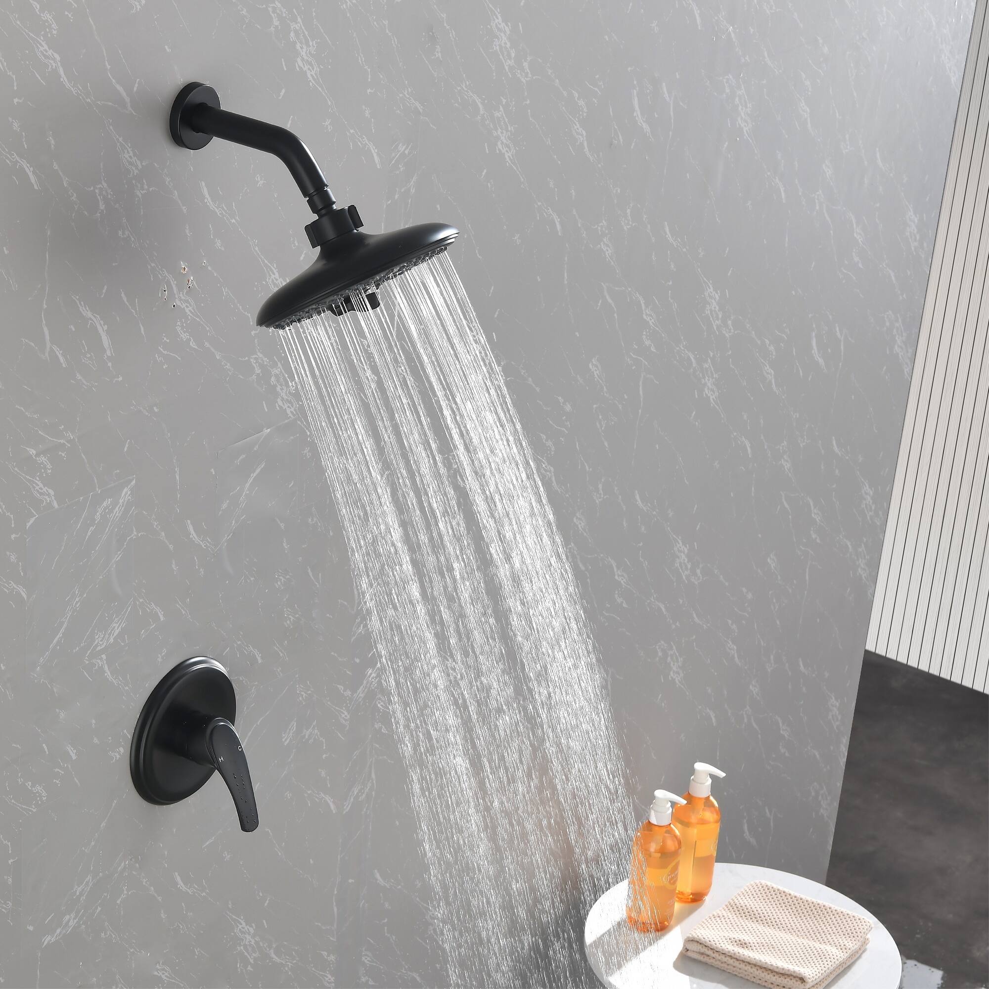 Alt View 3. Boyel Living - Matte Black Shower Set Brass SUS304 1-Function Valve 8-Inch ABS Top Spray Dual Handle cUPC - Black.