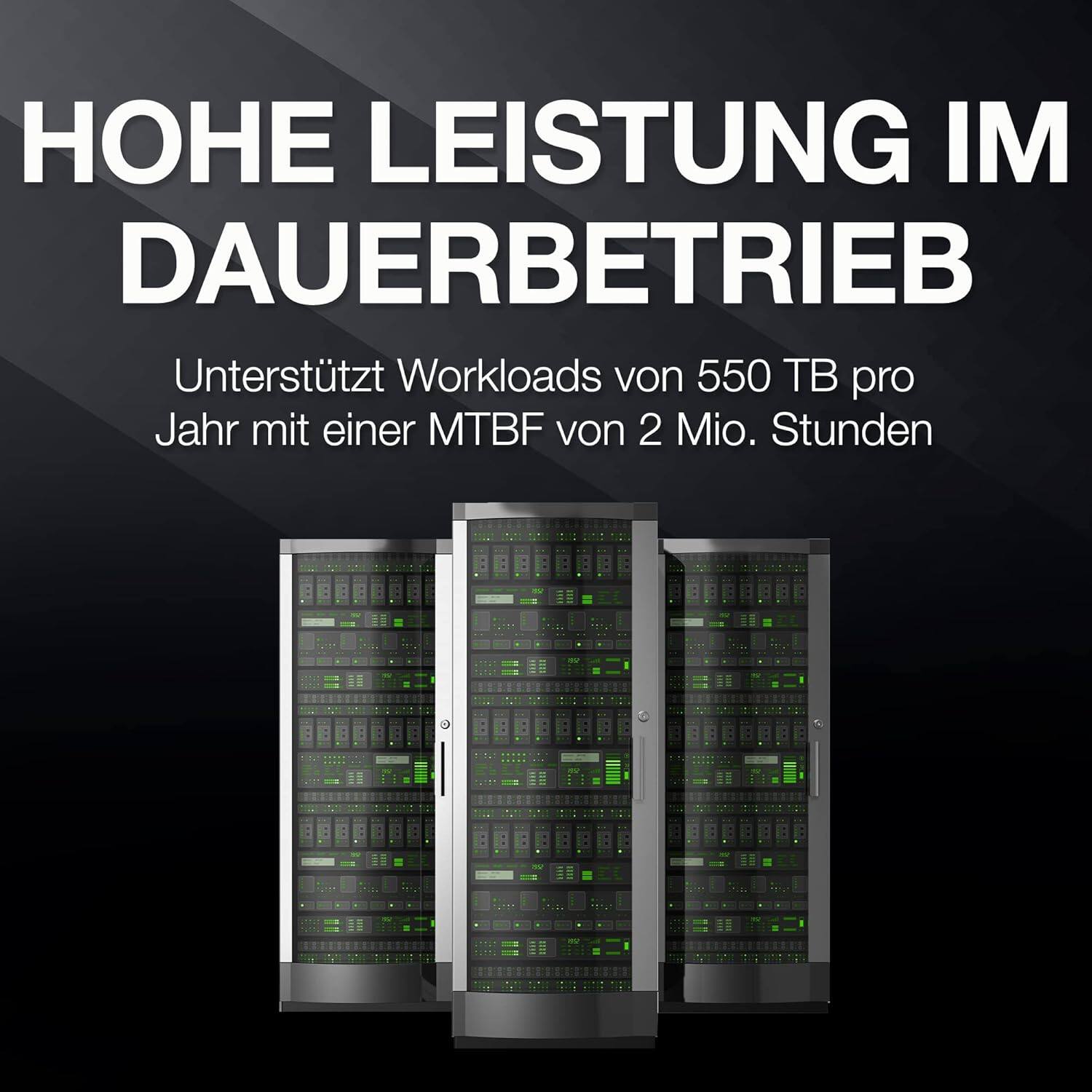 HOHE LEISTUNG IM DAUERBETRIEB

Unterstützt Workloads von 550 TB pro Jahr mit einer MTBF von 2 Mio. Stunden