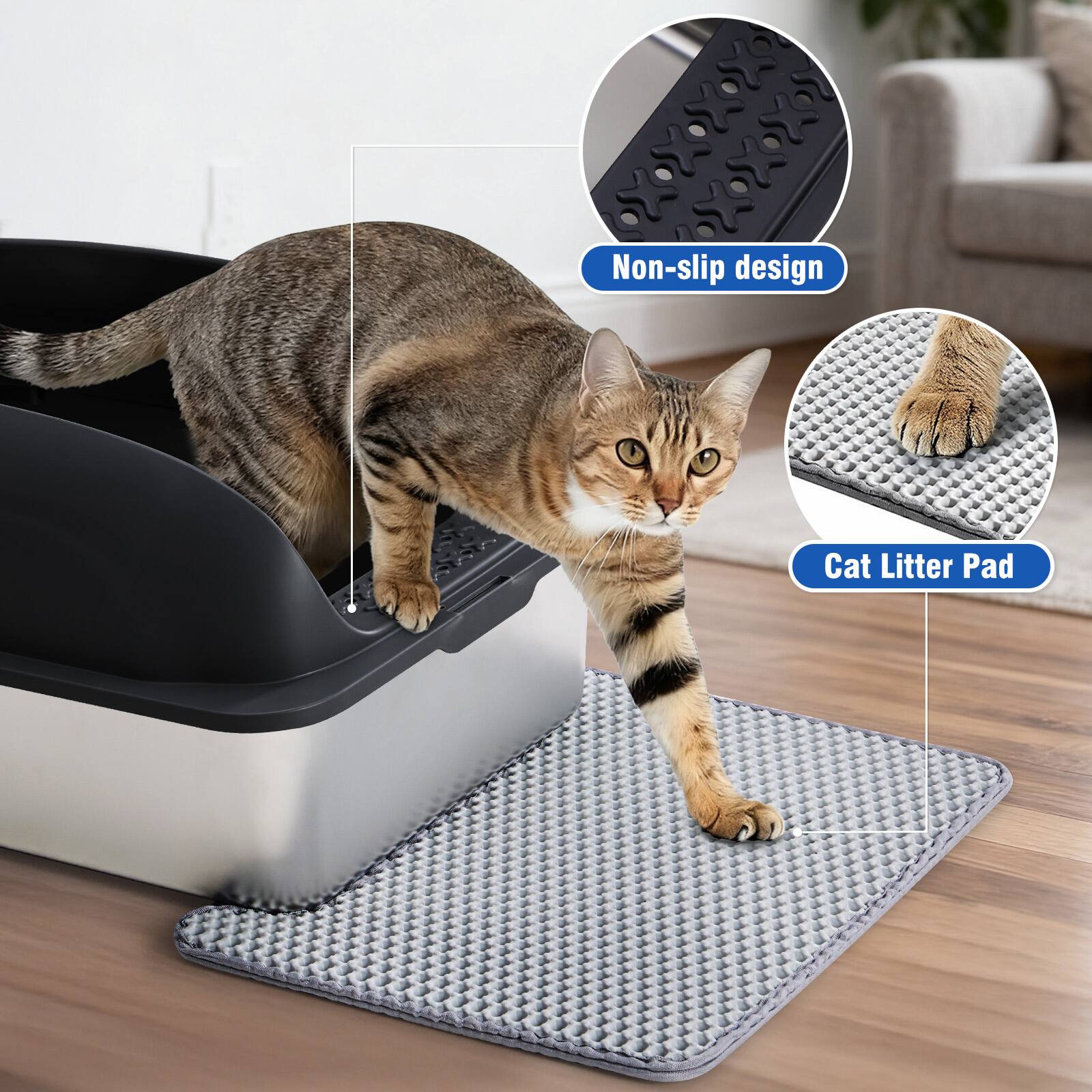 Non-slip design  
Cat Litter Pad