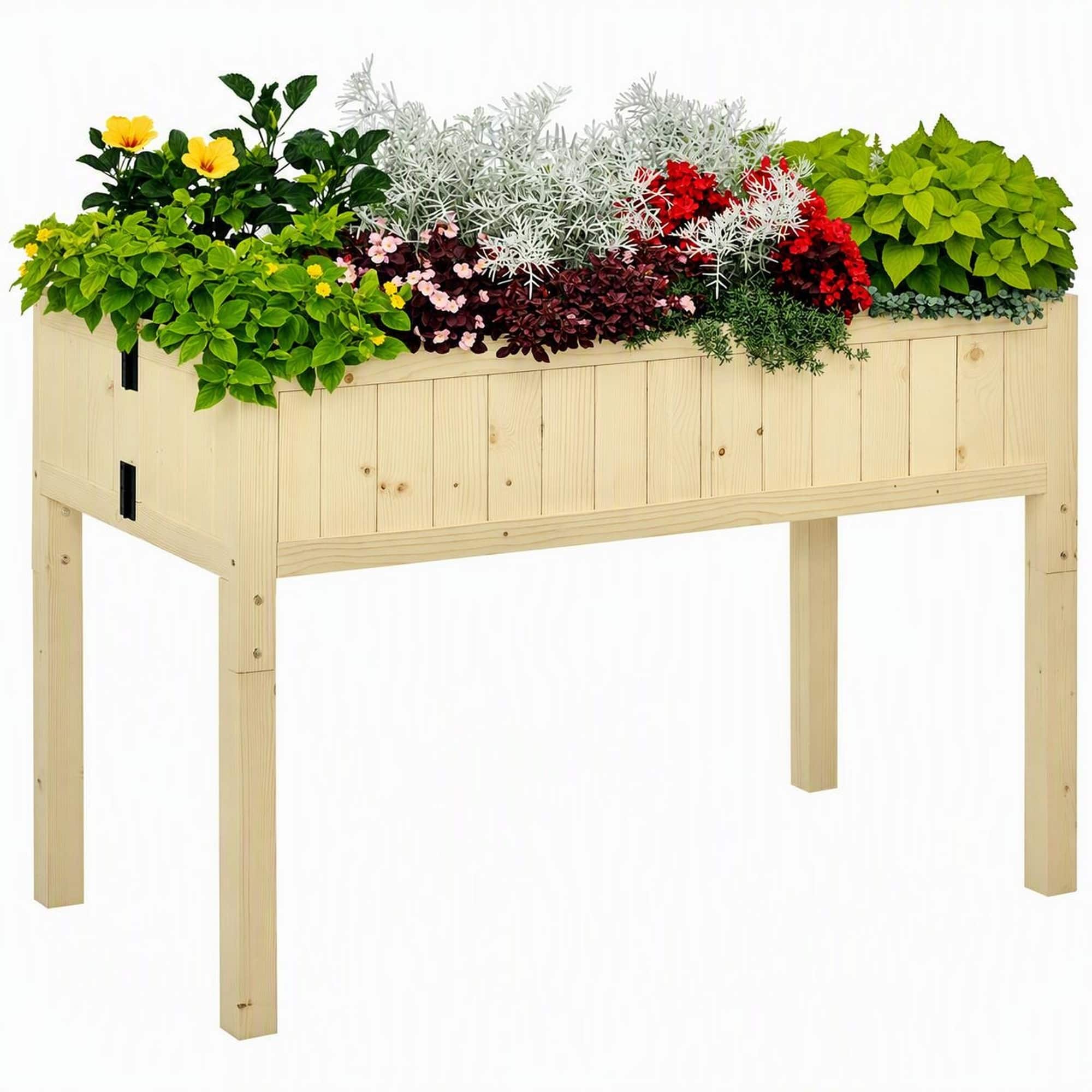 RYHNUYNE - Elevated Wooden Raised Garden Bed with Folding Fir Wood Planter Box for Patio, Balcony, and Outdoor Use - Natural