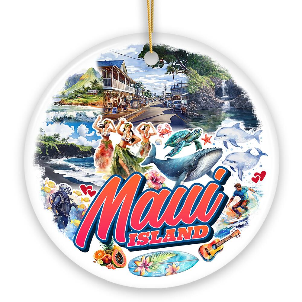 OrnamentallyYou - Majestic Maui Island Christmas Ornament, Hawaiian Tropical Paradise Gift (Version 1) - Multi-colored