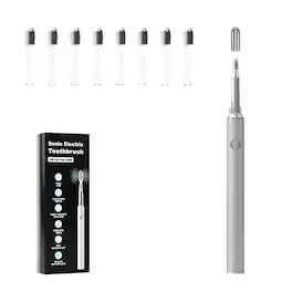 Cluzine - Sonic Smart Electric Toothbrush Aluminum Alloy Soft Bristles Teeth Whitening IPX7 Waterproof Home Use with 8 Brush Heads - Silver