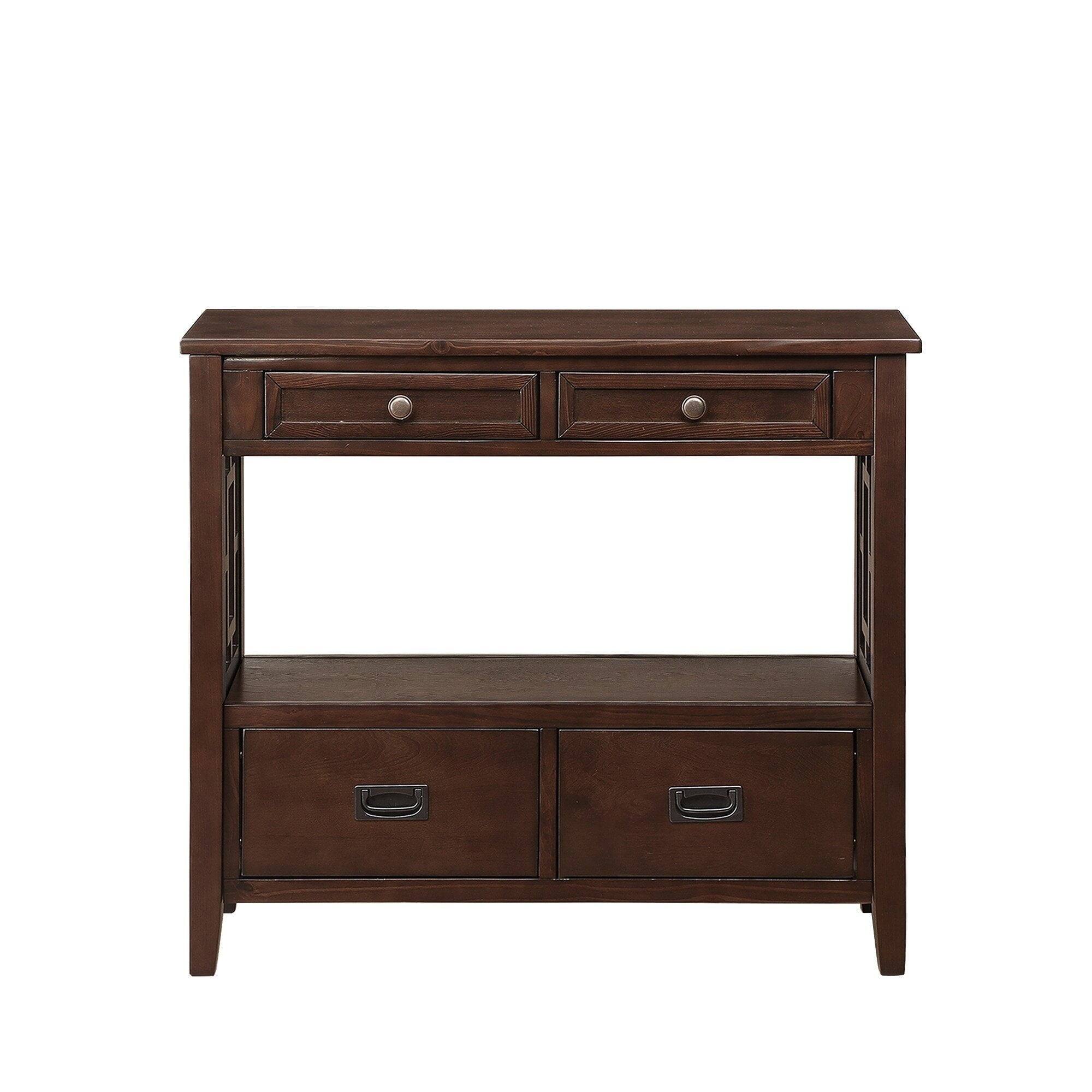 Alt View 2. Kadyn - 36'' Farmhouse Pine Wood Console Table Entry Sofa Table with 4 Drawers & 1 Storage Shelf for Entryway Living Room - Brown.
