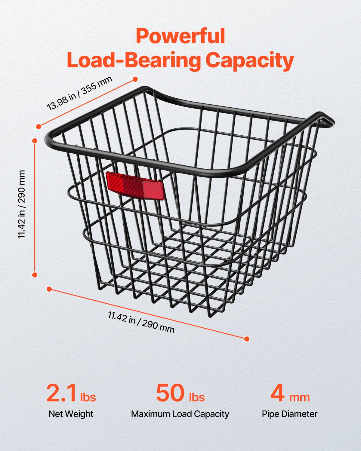 Powerful Load-Bearing Capacity

- 13.98 in / 355 mm
- 11.42 in / 290 mm
- 11.42 in / 290 mm

2.1 lbs  
Net Weight

50 lbs  
Maximum Load Capacity

4 mm  
Pipe Diameter