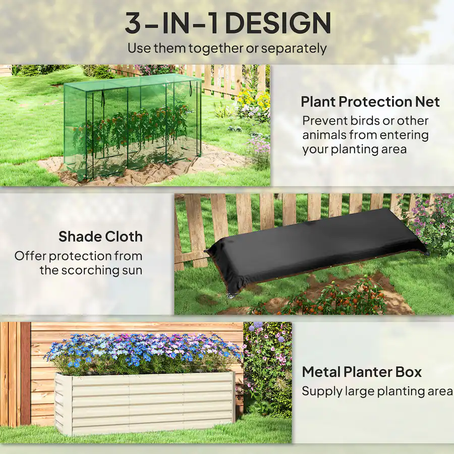 Planter Box Protection Outsunny Steel Planter Box with Crop Cage and Shade Cloth, Raised ...