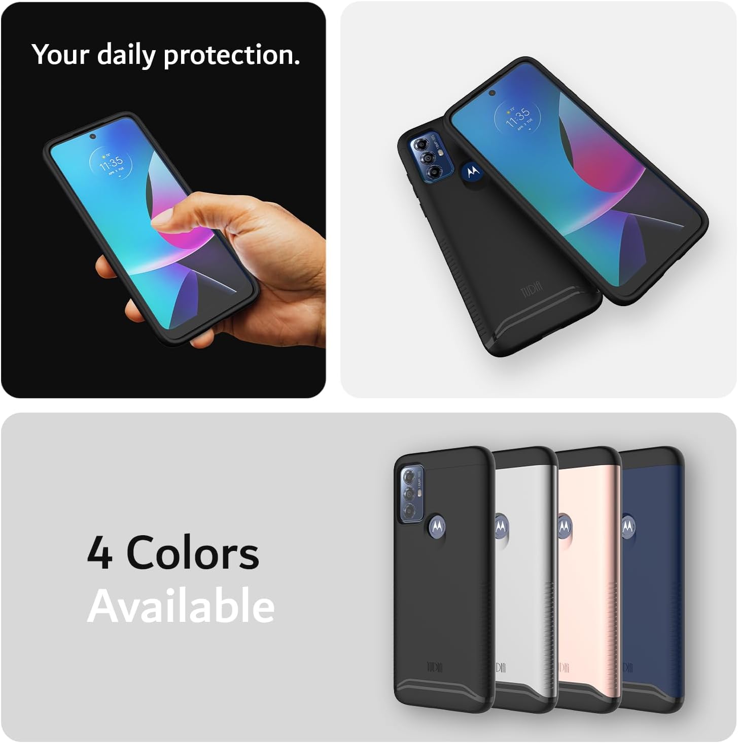 Your daily protection.  
11:35 - 11:35  
AA TUDIA  
4 Colors Available