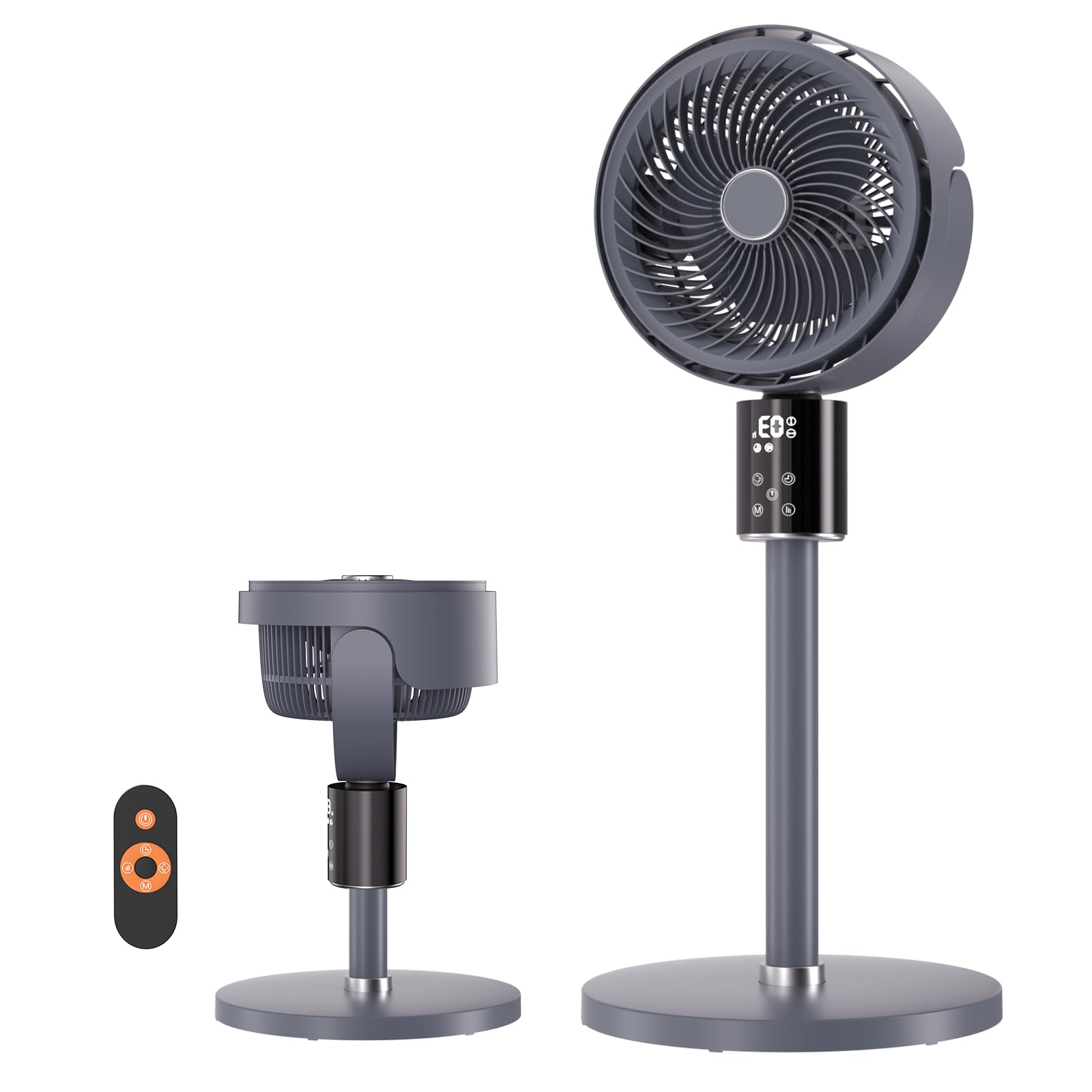 Front. GlowWise - 100ft Air Circulation Standing Fan - Adjustable Height 17"-38", Ultra Quiet, Remote & Touch Control, 3 Speeds.