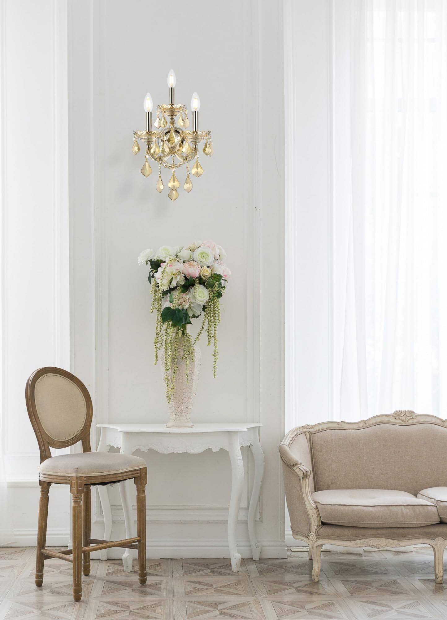 Alt View 5. Elegant Lighting - Maria Theresa 3 light white Wall Sconce Golden Teak (Smoky) Royal Cut Crystal - White.