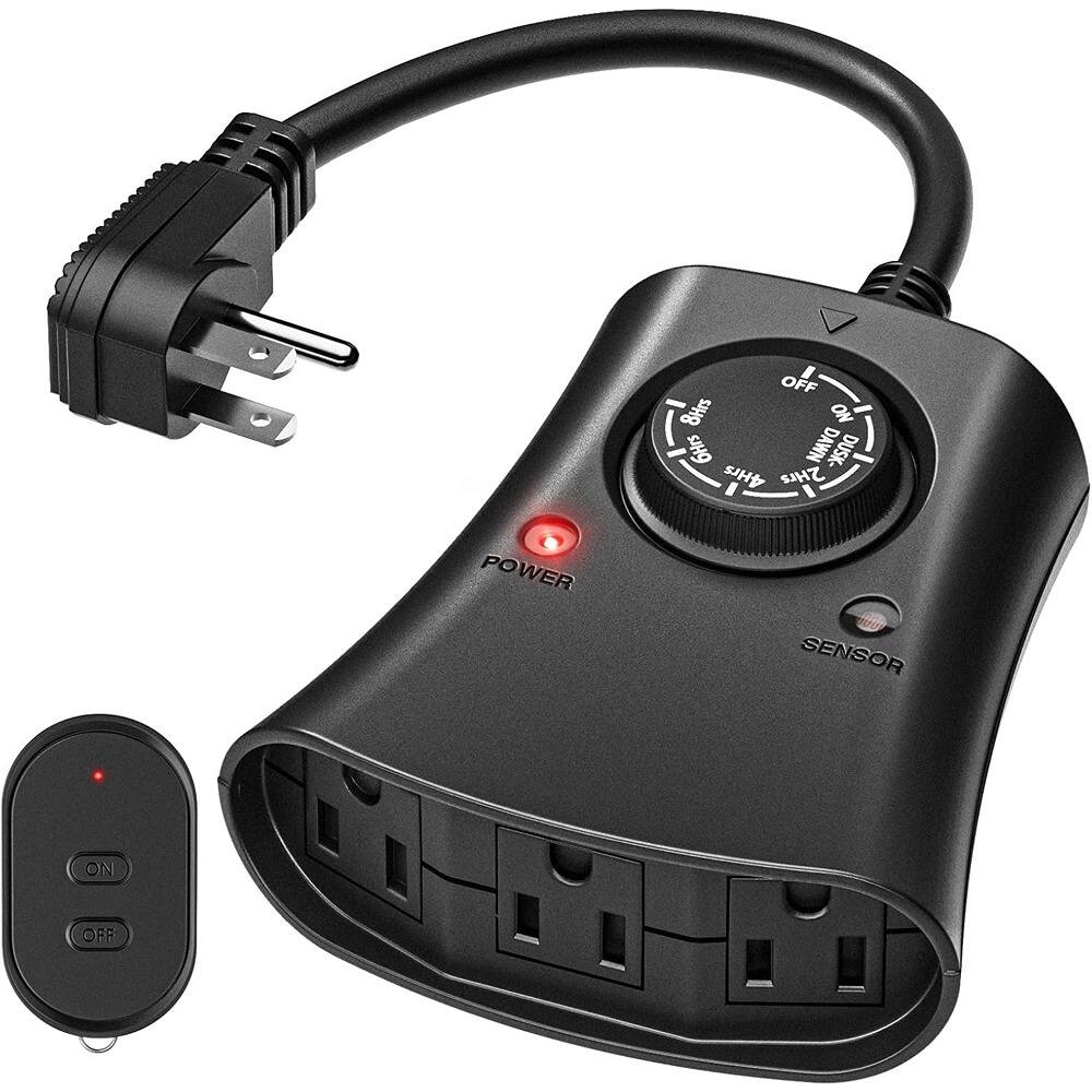 RTMB - Outdoor Lights Plug Timer, Waterproof, 3-Outlet, Remote Control - Black