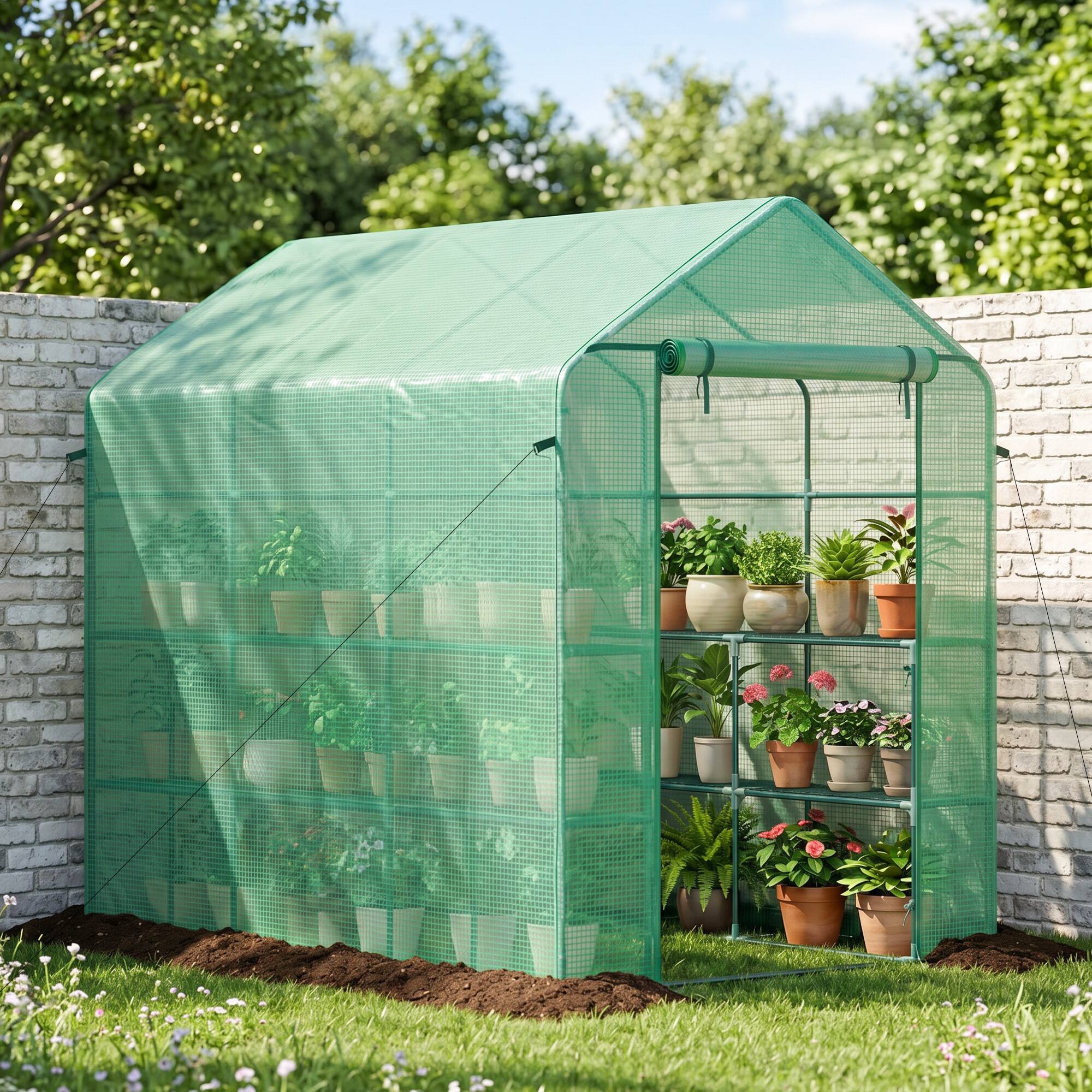 Alt View 8. Outsunny - x 5' x 6' Walk-in Greenhouse for Outdoors with Mesh Door, 18 Shelf Hot House with Trellis.