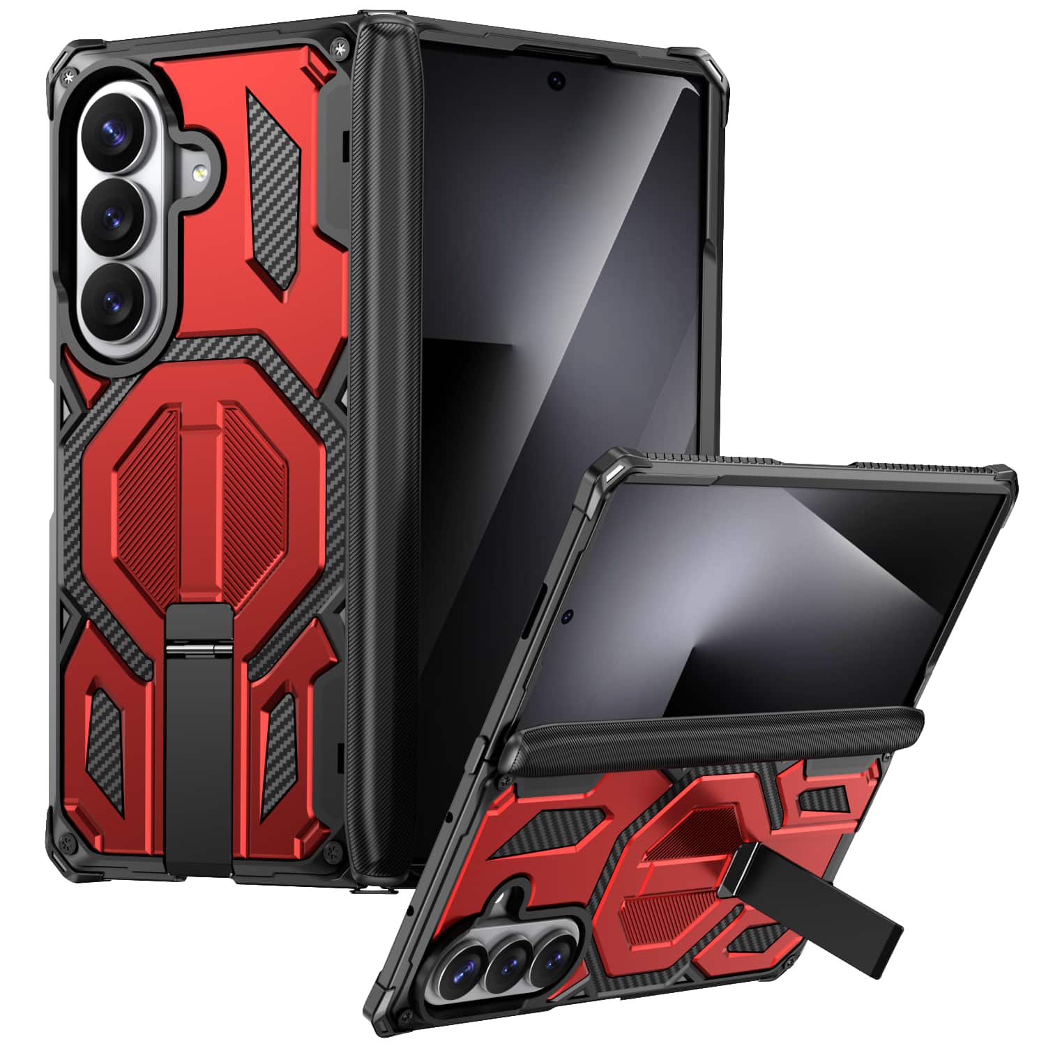 Dteck - Heavy Duty Rugged Magnetic Case For Samsung Galaxy Z Fold 7, Foldable Kickstand Shockproof Hinge Protection Cover - Red price history on PriceWatchPro